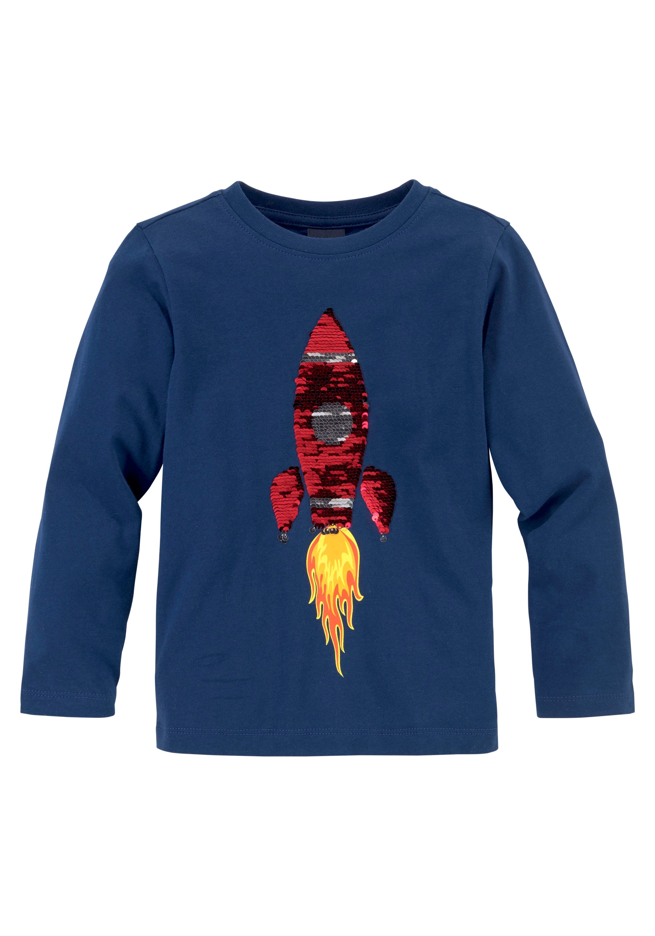 KIDSWORLD Langarmshirt Rakete aus Wendepailletten langärmelige, Basic-Passform, aus Jerseystoff, aus Baumwolle. € 17,99