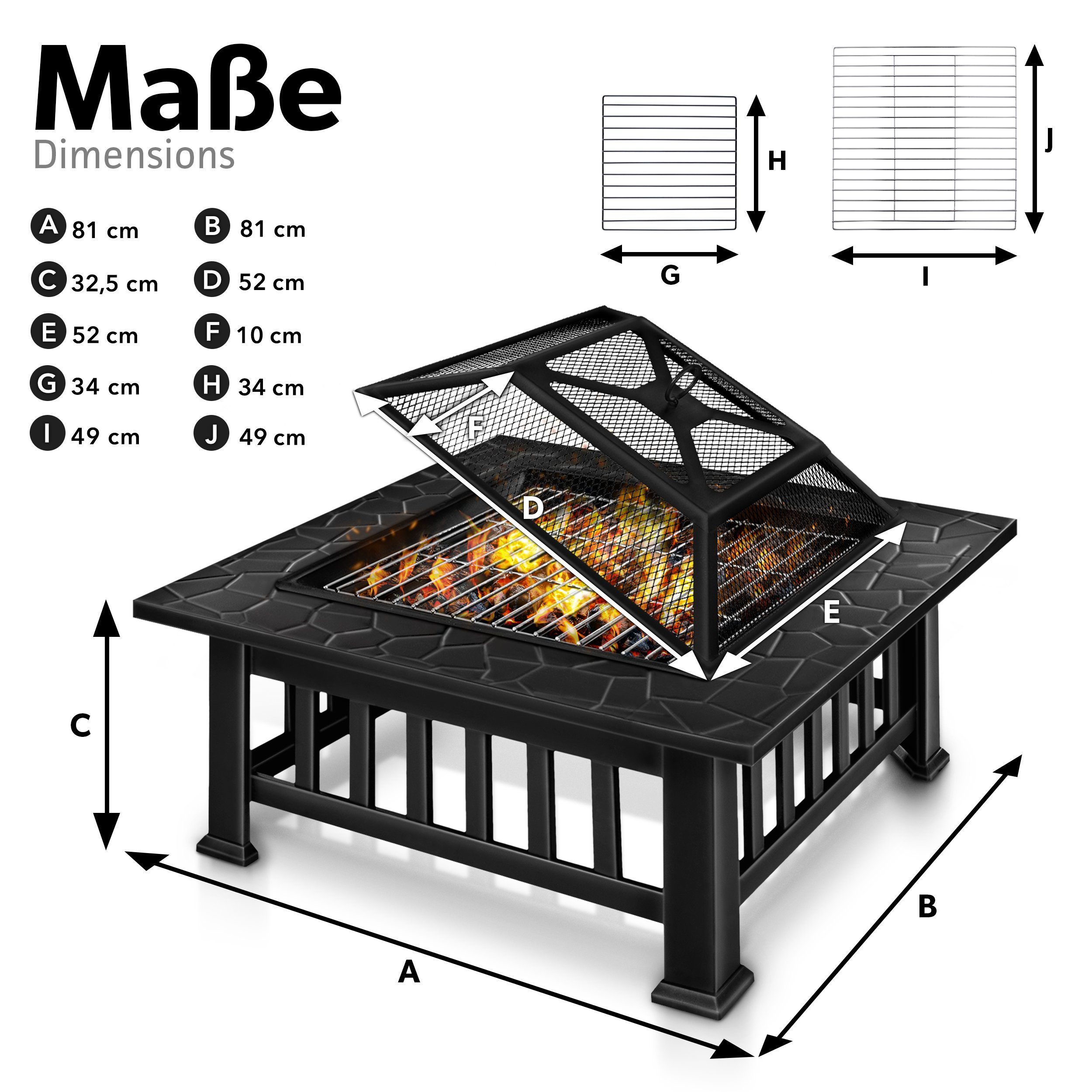 tillvex Feuerschale tillvex Feuerschale mit Funkenschutz Grill Feuerstelle BBQ Feuerkorb, (Feuerstelle), Kohlerost