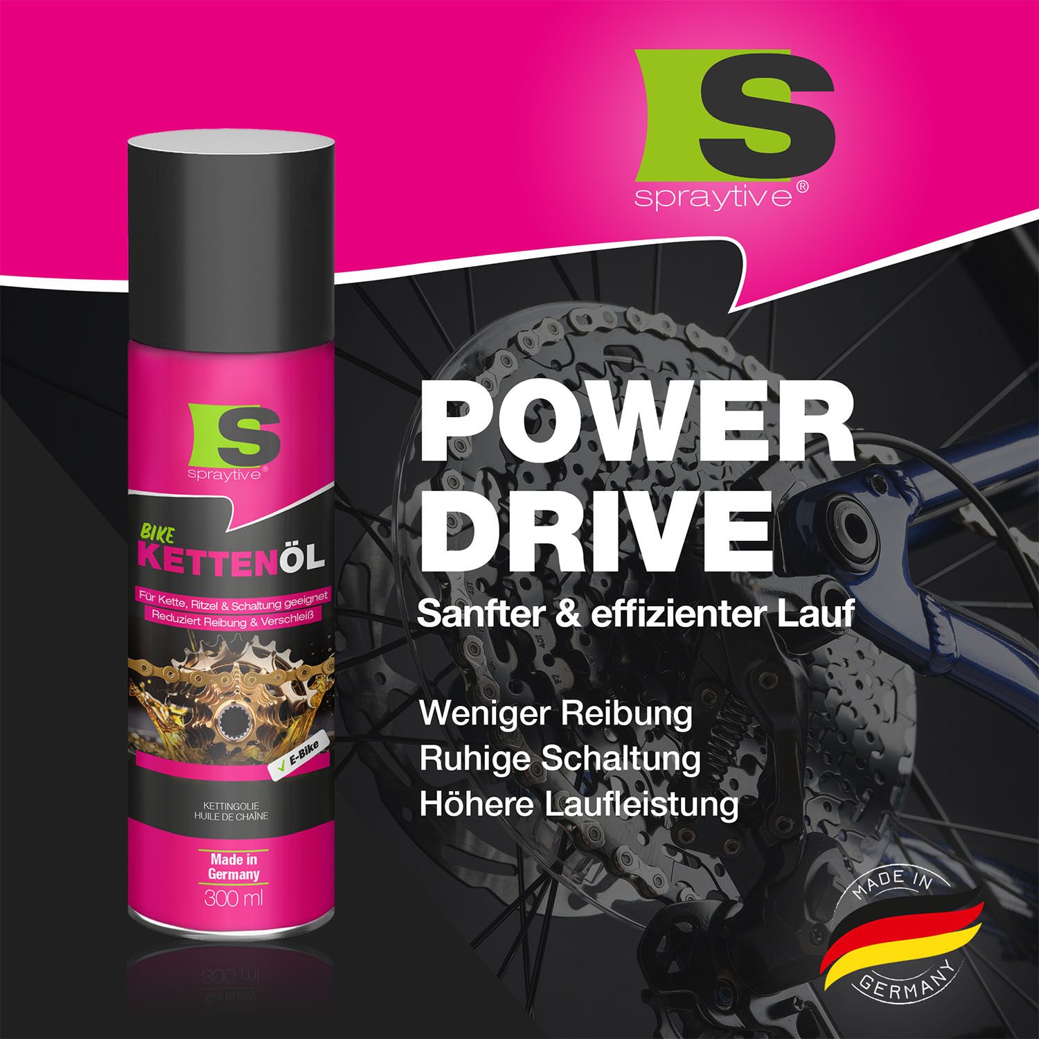 Spraytive Fahrradöl 6x 300ml Kettenöl-Spray - für Fahrrad & E-Bike - Fahrradkettenöl, schützt Kette, Ritzel & Schaltung