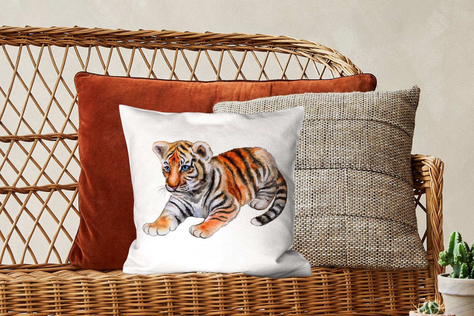 MuchoWow Dekokissen Tiger - Füllung - Wohzimmer, Zierkissen Orange, Deko, Sofakissen für Schlafzimmer, mit Baby