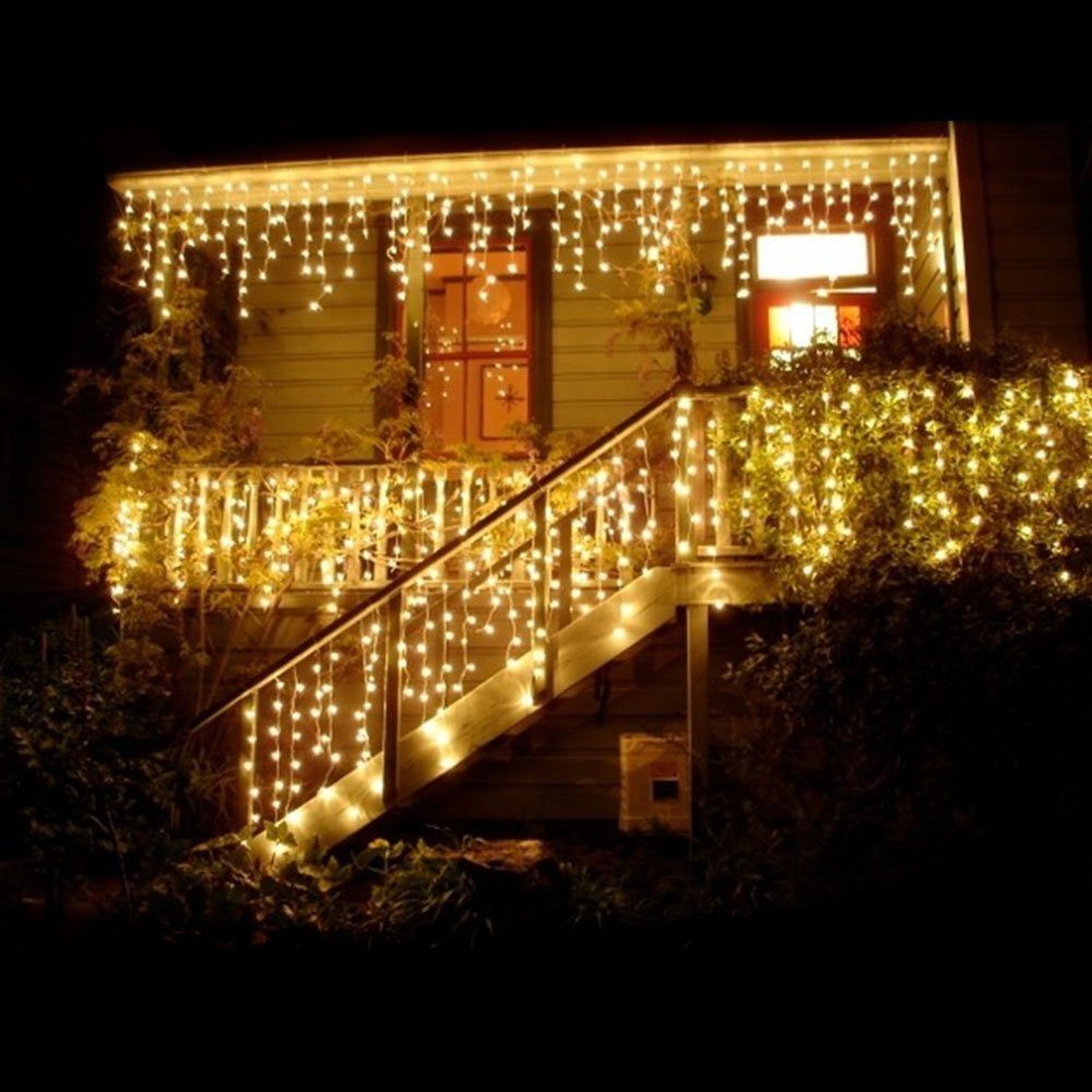 Rosnek LED-Lichterkette 31V, 5M, Anschließbar, Speicherfunktion, Timer, für Dach Fenster, wasserdicht, 8 Modi, Eiszapfen, für Weihnachten Hochzeit Haus