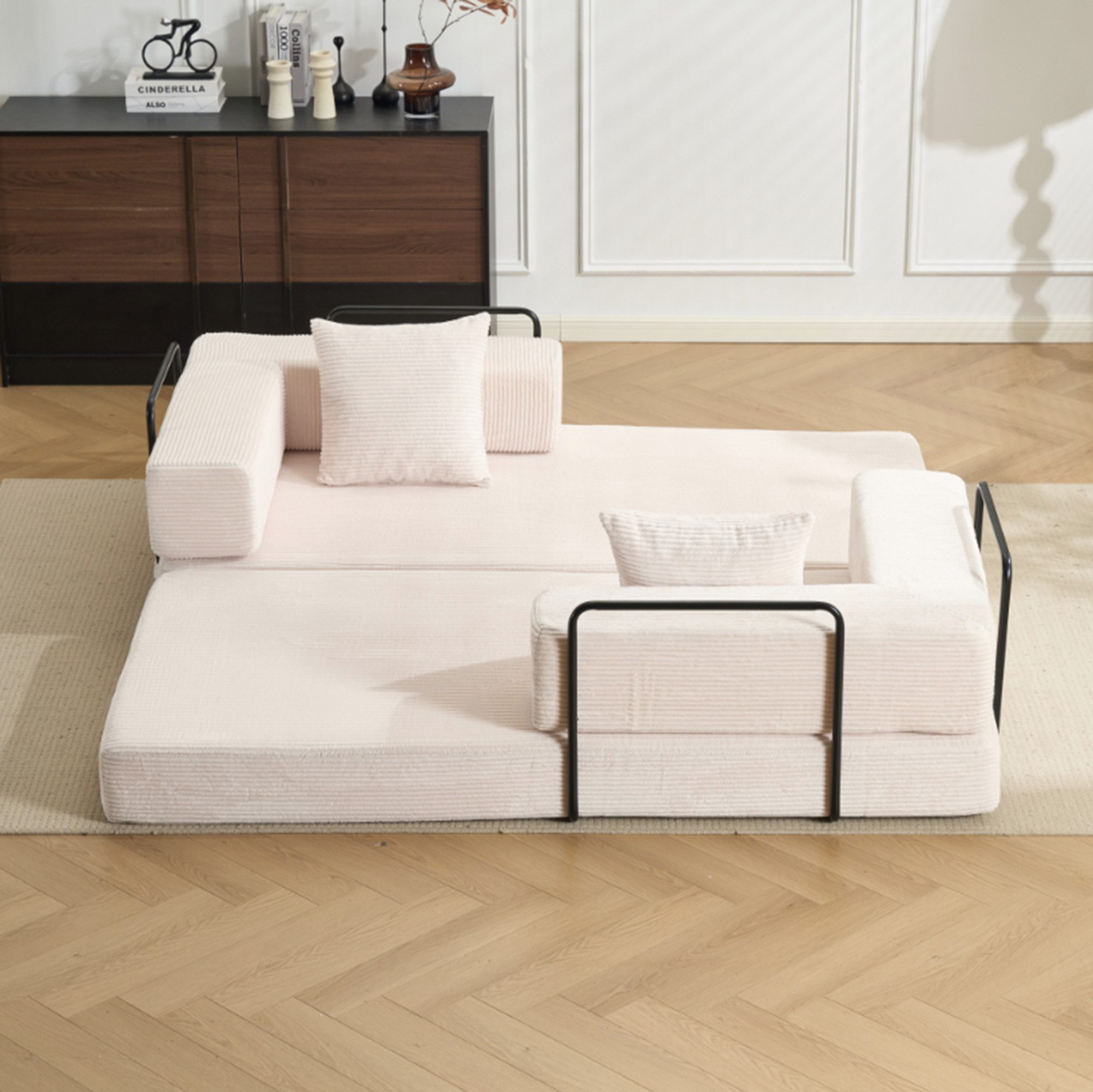 ibettertec Kindersofa rahmenloses Schlafsofa, 5-in-1 Couch,Wohnzimmer, Spar-Set 1 Teile, hochdichter Memory-Schaum, Chenille-Kord-Bezug