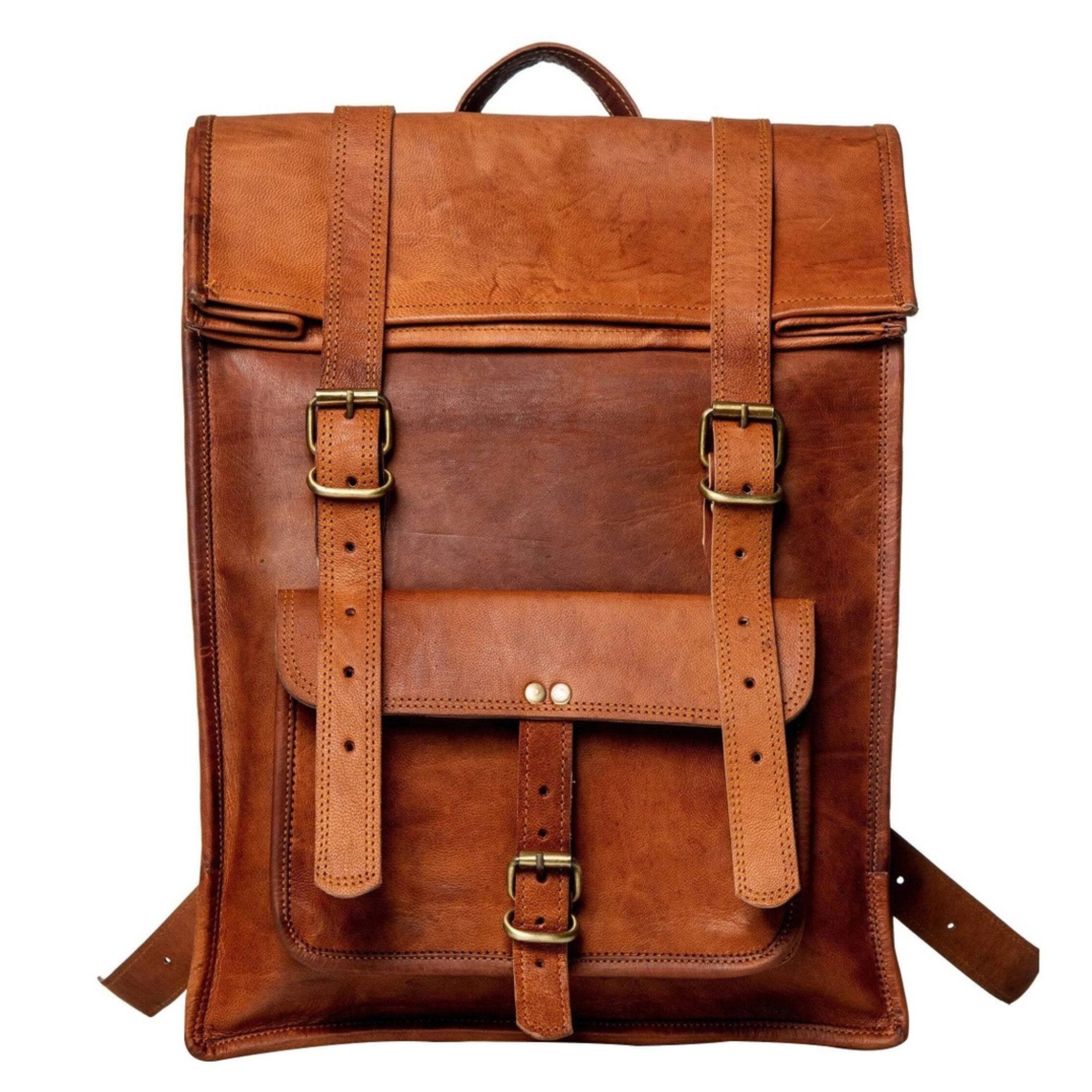 Ella Eisvogel Freizeitrucksack Rolltop Rucksack Leder – Laptoprucksack aus Ziegenleder Vintage, Business Rucksack aus Echtleder mit Laptopfach, Freizeitrucksack