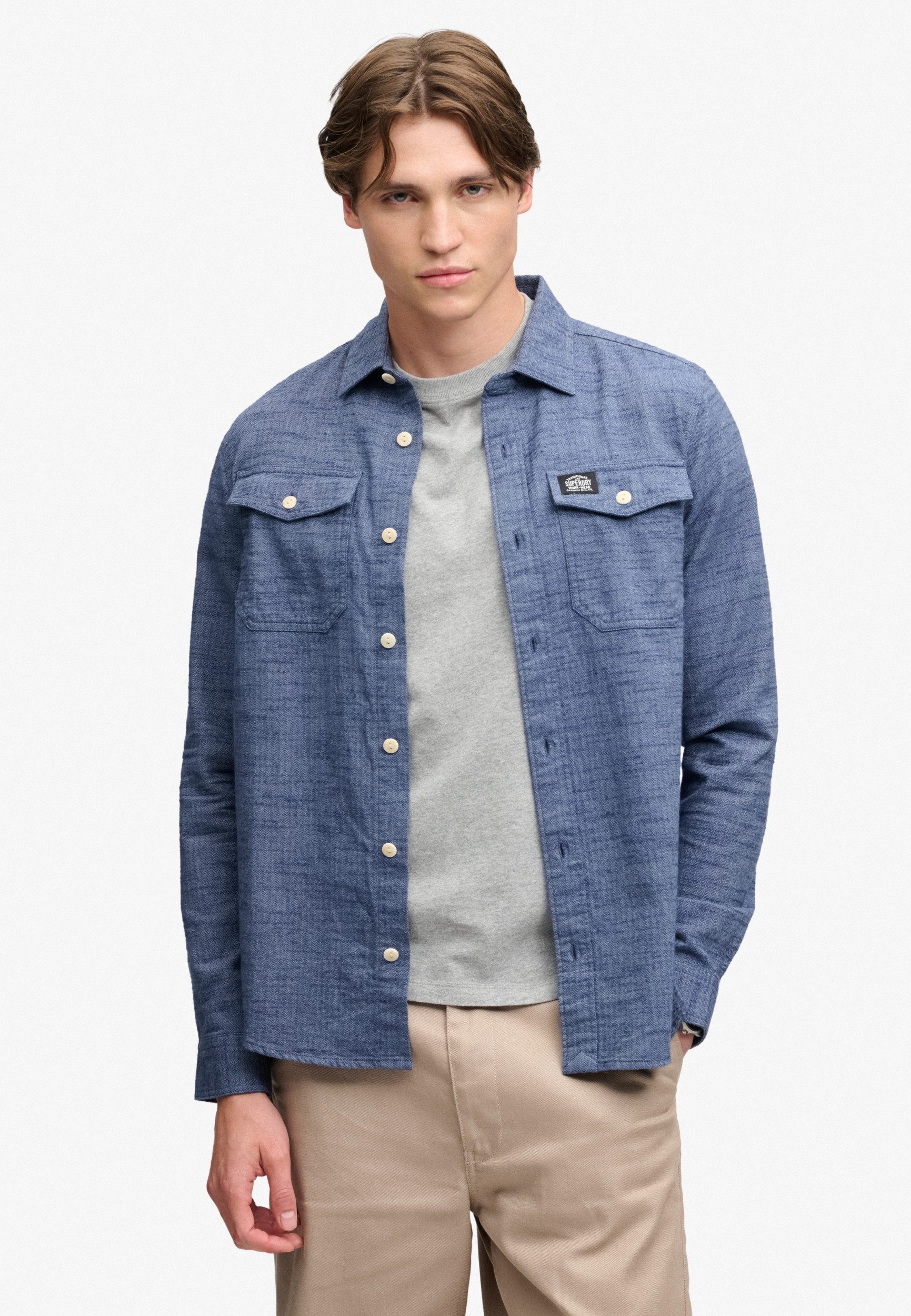 Superdry Langarmhemd HERRINGBONE WORKWEAR SHIRT Flint Blue Slub