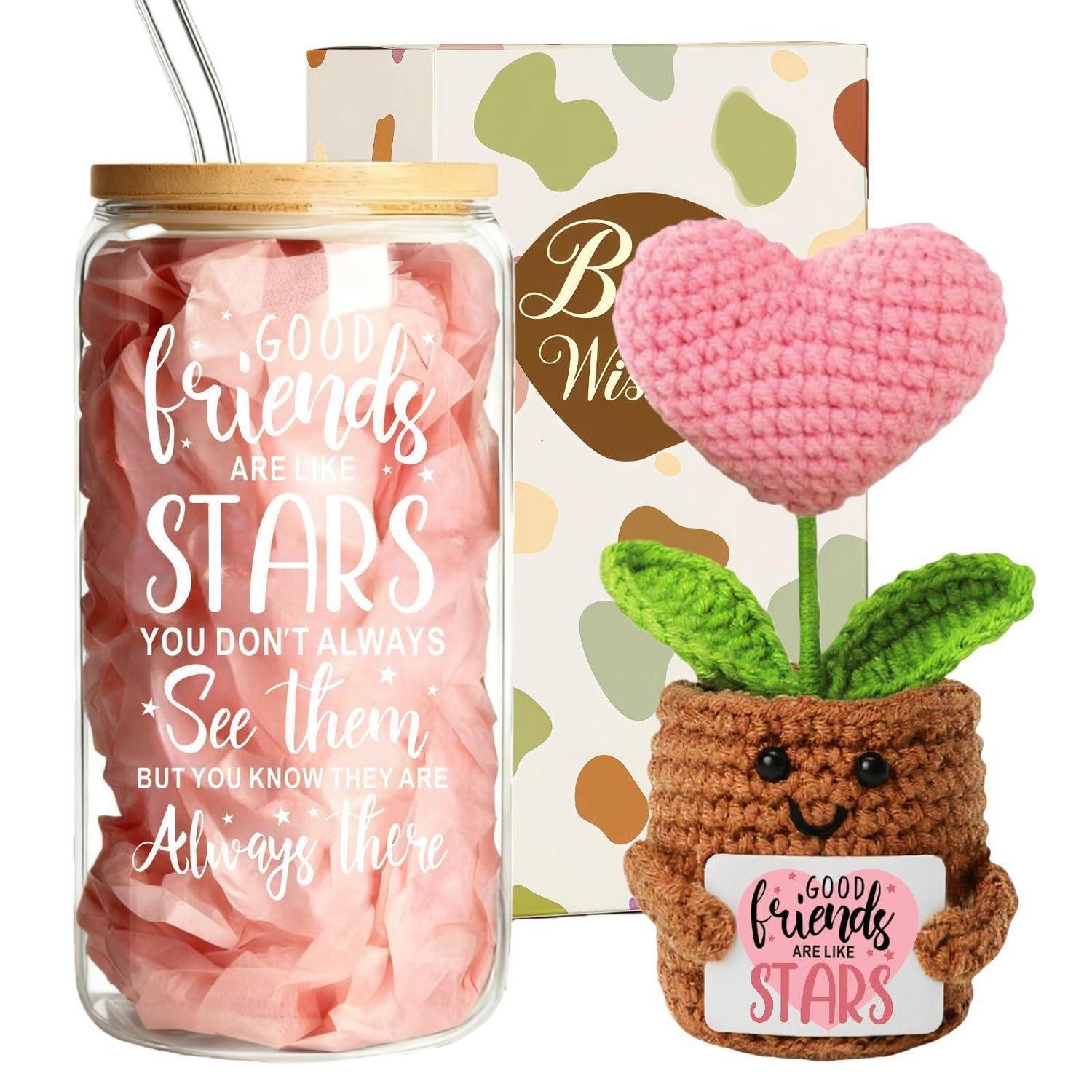 LuxusKollektion Gläser-Set Freundschaftsgeschenk Set mit Gläser & Häkelblume, Glas
