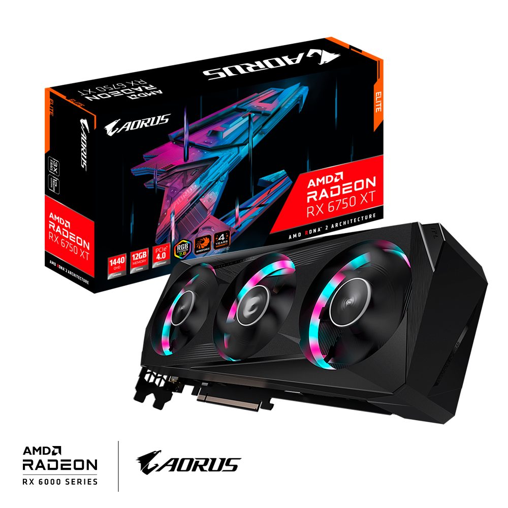 Gigabyte AORUS Radeon™ RX 6750 XT ELITE 12G Grafikkarte (12 GB, GDDR6)