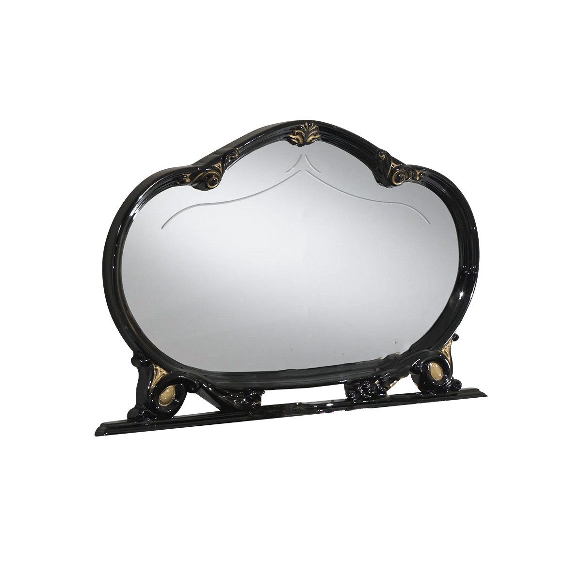 Interdesign24 Barockspiegel Bella (mit schwungvollem Rahmen und Goldverzierungen, mit Gravur), in Schwarz/Gold Hochglanz