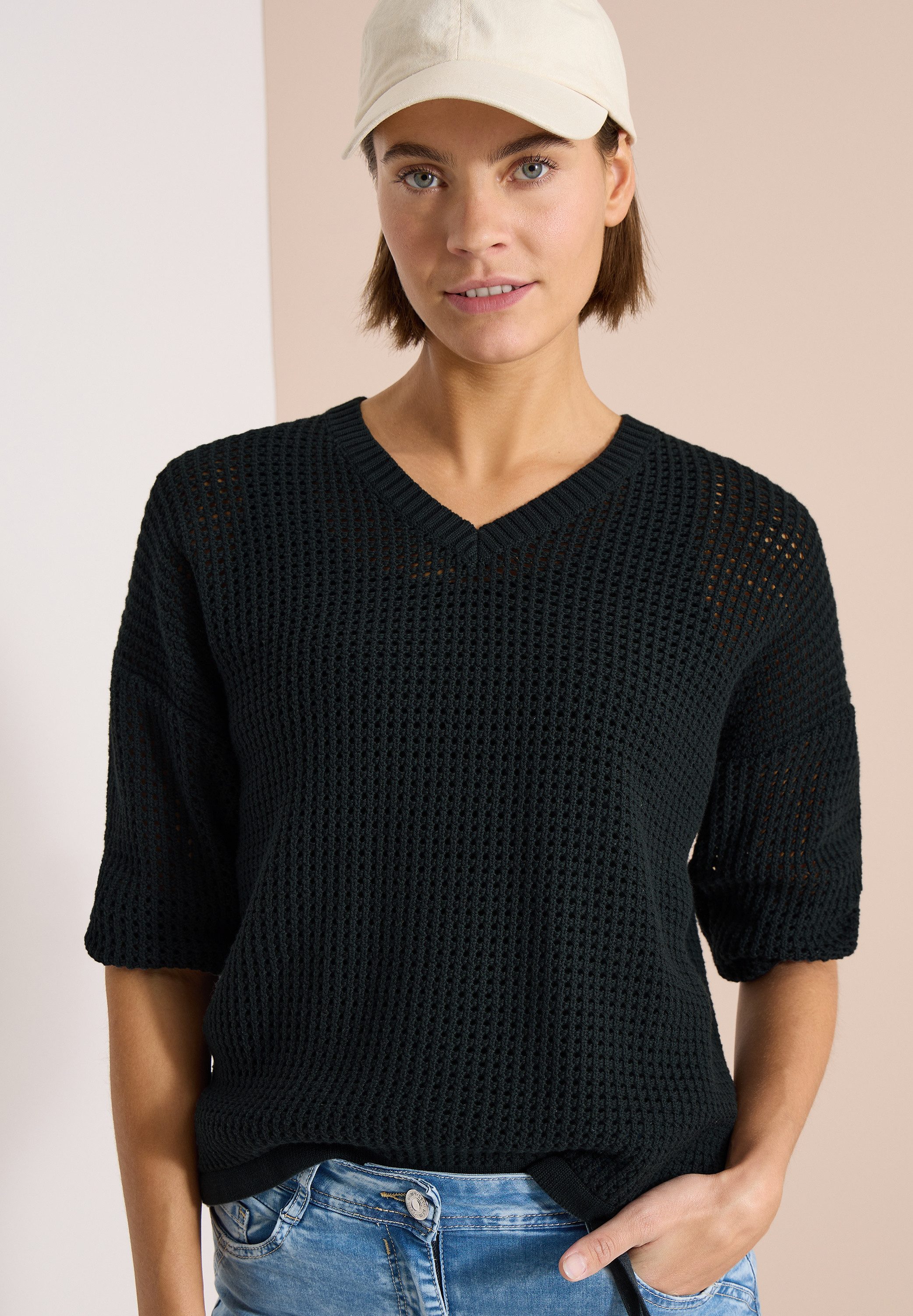 CECIL Strickpullover im Crochet-Look/moderner Sommerstrick