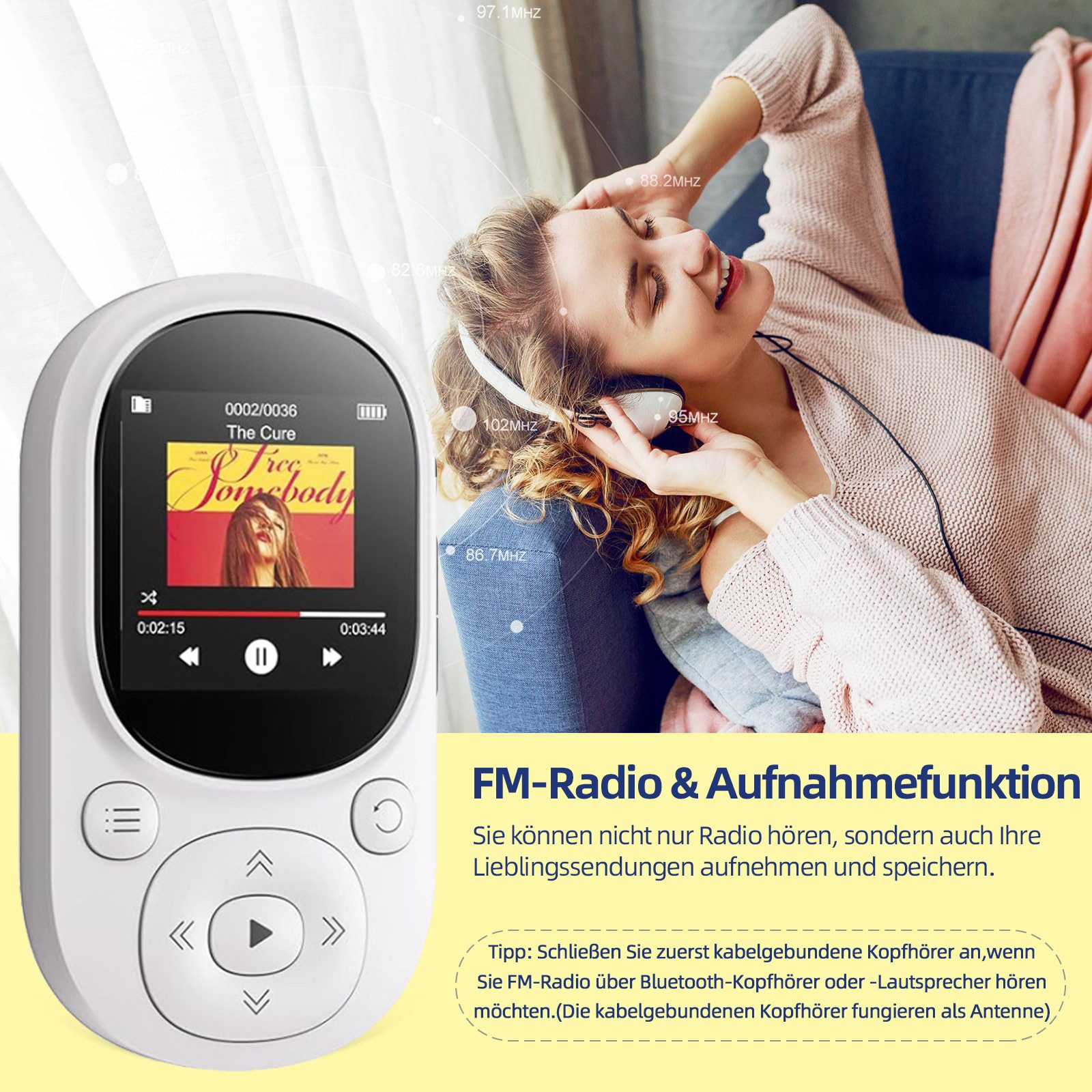 Tekoo MP3-Player Bluetooth 5.3 64GB mit Clip & FM-Radio Sport MP4-Player (64 GB, Bluetooth 5.3)