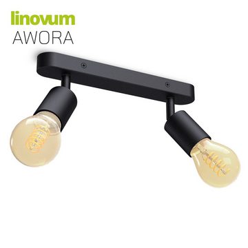 linovum LED Aufbaustrahler AWORA Deckenleuchte 2flammig schwarz mit LEDs extra warmweiß, Leuchtmittel inklusive