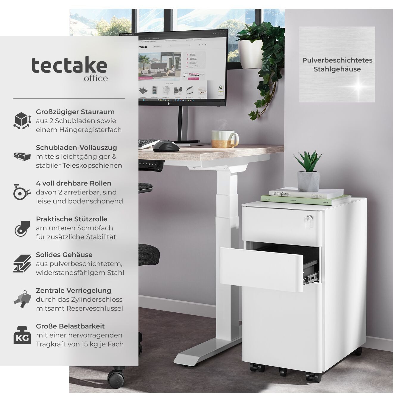 tectake Rollcontainer Aktenrollschrank, aus pulverbeschichtetem Stahl günstig online kaufen