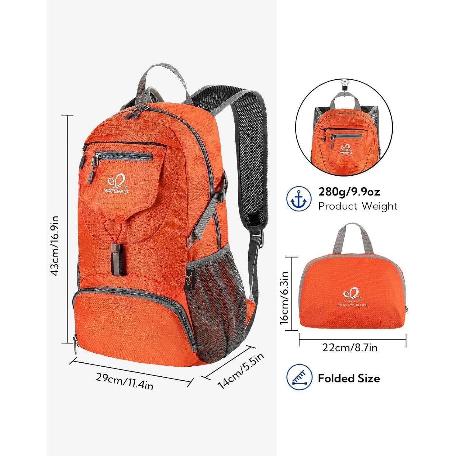 LuxusKollektion Wanderrucksack Ultraleichter Faltbarer Klein Rucksack 20L Orange für Outdoor Sport