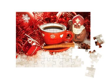 puzzleYOU Puzzle Tasse Kaffee im festlich-weihnachtlichen Dekor, 48 Puzzleteile, puzzleYOU-Kollektionen Festtage