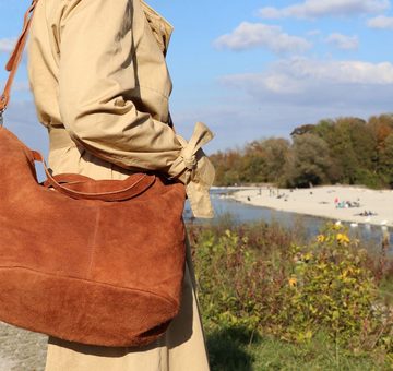 BACCINI Handtasche »SELMA«, Shopper echt Leder Damen, Reise-Henkeltasche Wildleder hellbraun