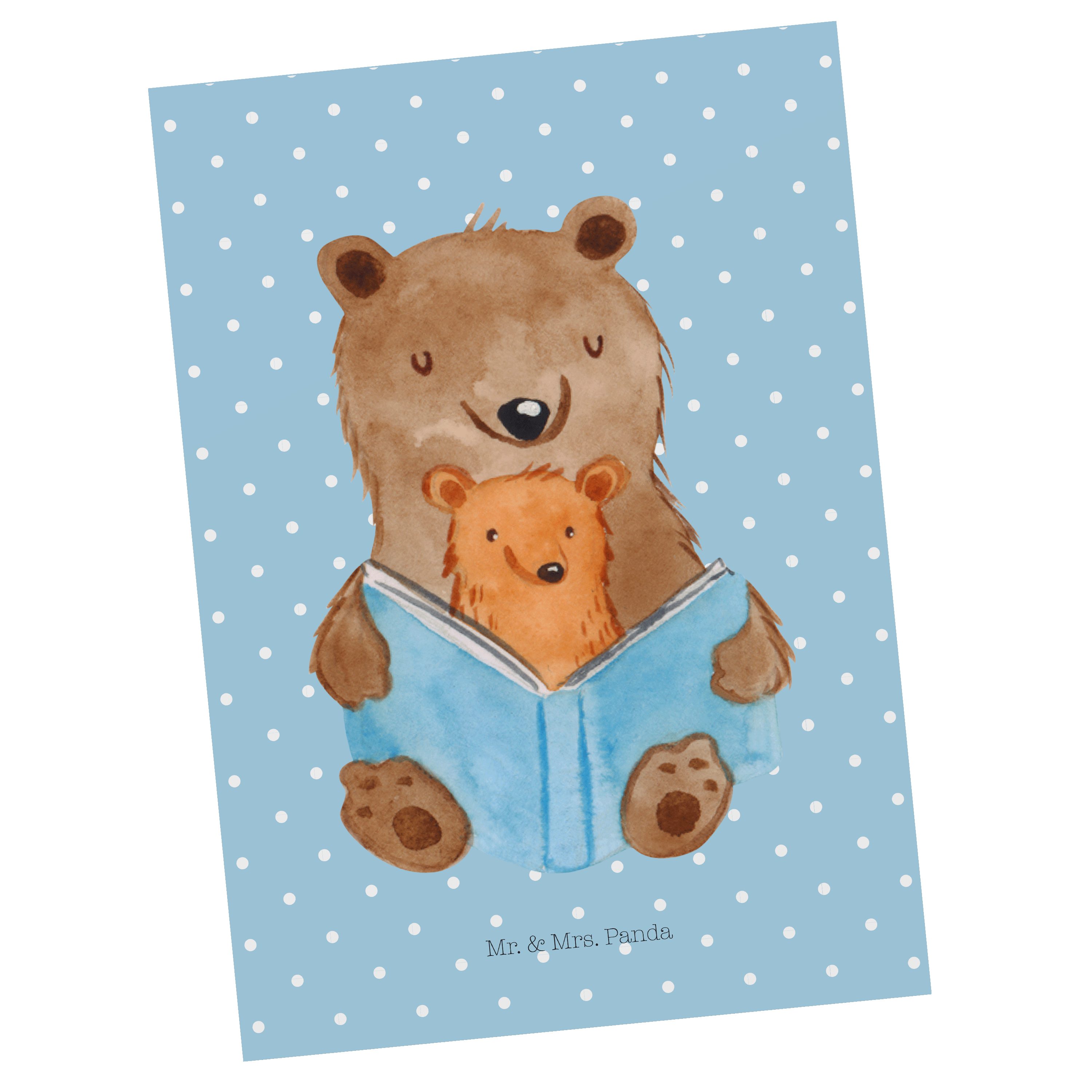 Mr. & Mrs. Panda Postkarte Bären Buch - Blau Pastell - Geschenk, Einladung, Dankeskarte, Mama, G