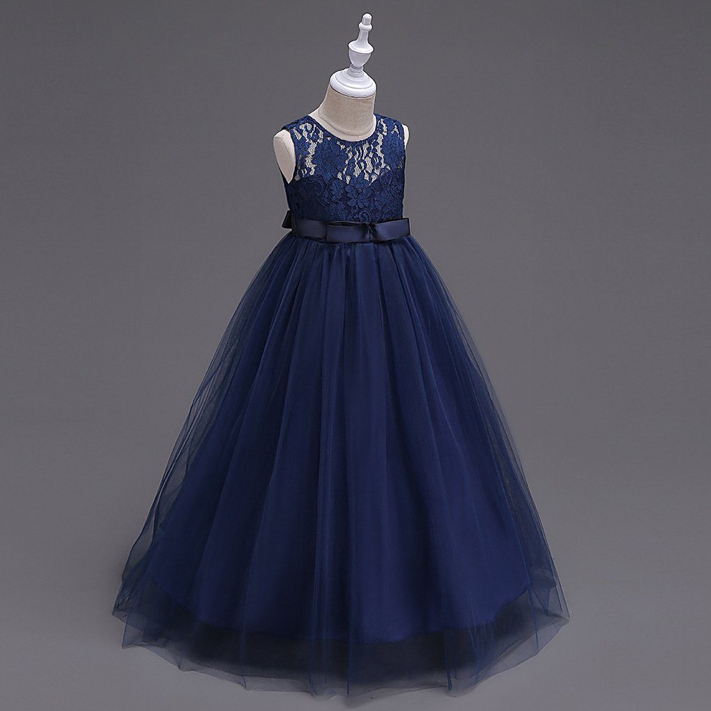 LAPA Abendkleid Mädchen Meshkleid Hochzeit Blau mit Bodenlanges Kostüm Maxikleid Blumenmädchen Spitze, Kleid