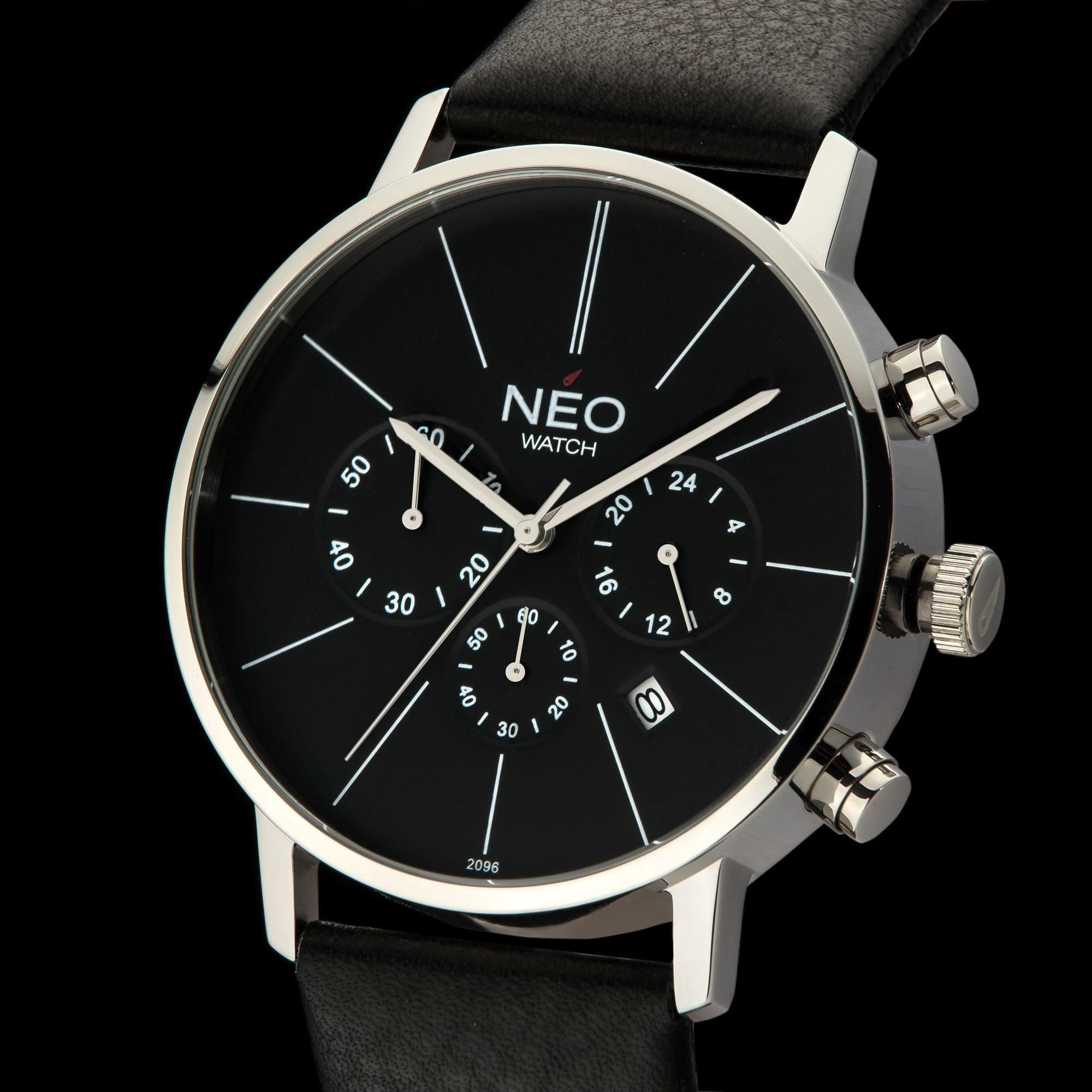 Neo Watch Chronograph Minimalism Schwarz N3-002, Chronograph, 24-Std. Anzeige, Datumsanzeige