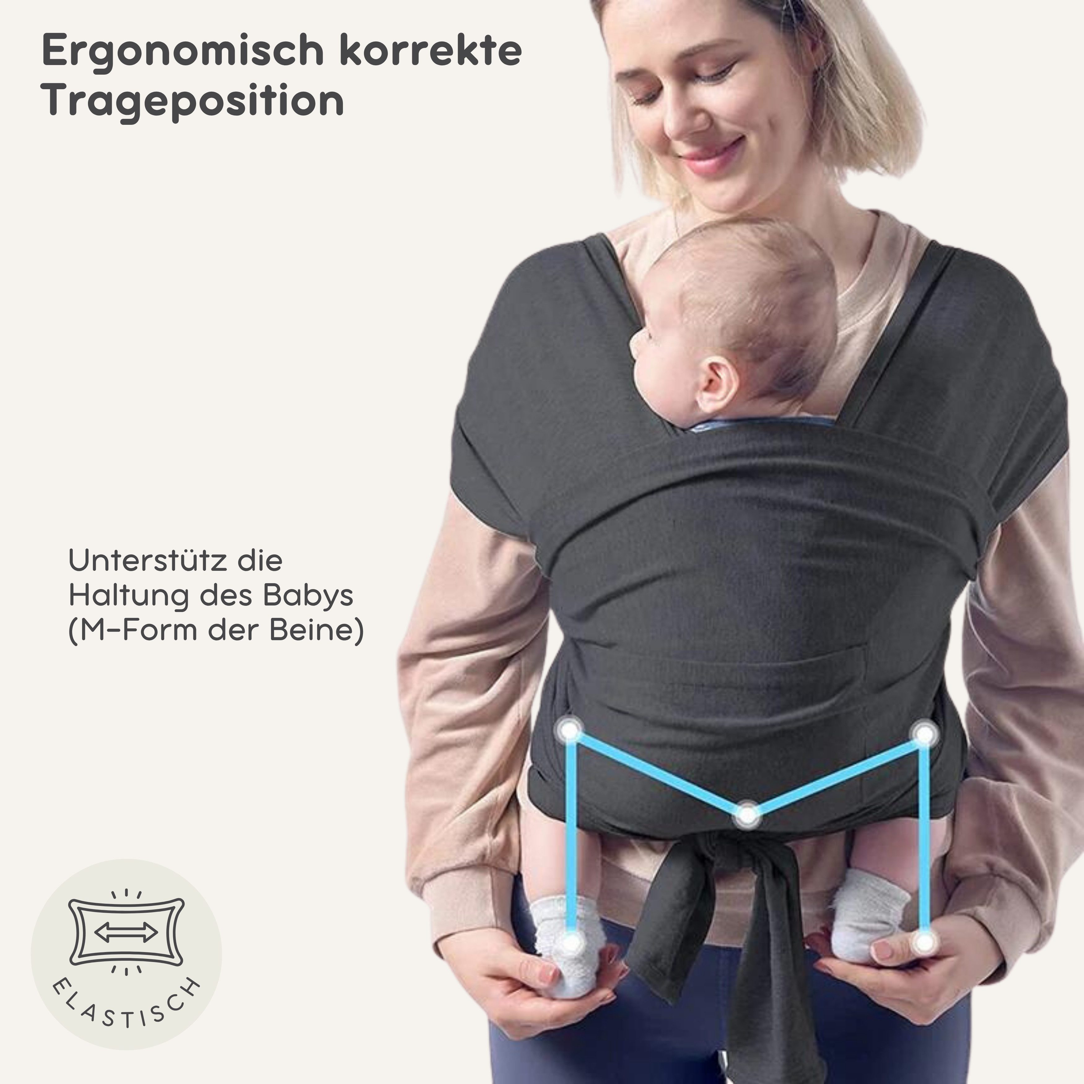 SKY & ZEN Baby Wrap for Newborns - Baby Wrap without Tying, Baby Carrier from Birth to 15 Kilos, Elastic Baby Wrap