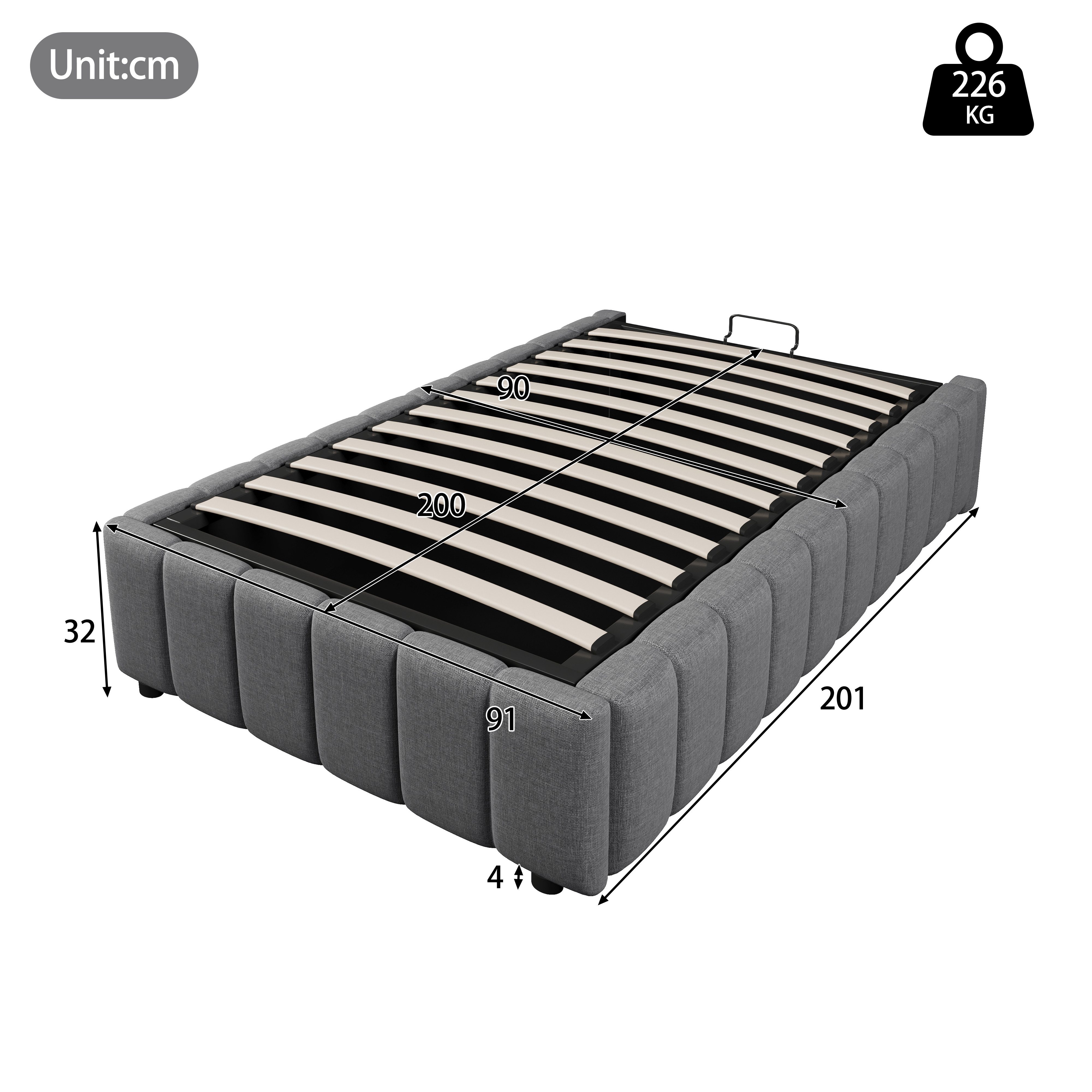 Merax Polsterbett (1-tlg., Einzelbett), Hydraulisches Stauraumbett 90x200cm günstig online kaufen