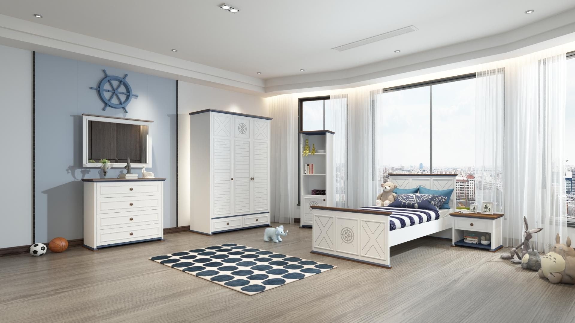 Jugendzimmer-Set Vollständiges Jugendzimmer in Weiß mit Einzelbett und Kleiderschrank