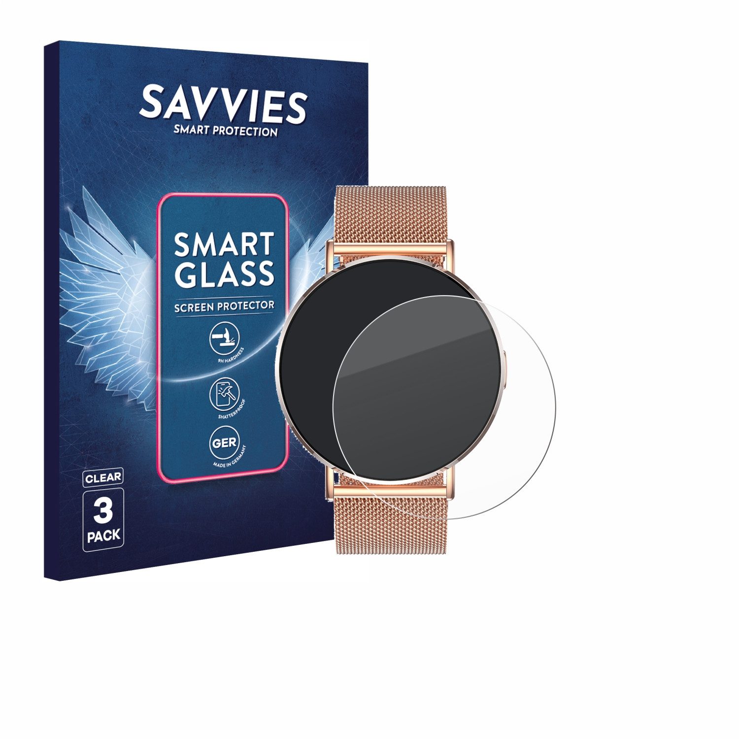 Savvies Displayschutzglas Schutzglas Panzer für Levowatch Eve 1.3", 3 Stück, Schutzfolie Display Schutz Glas Folie klar