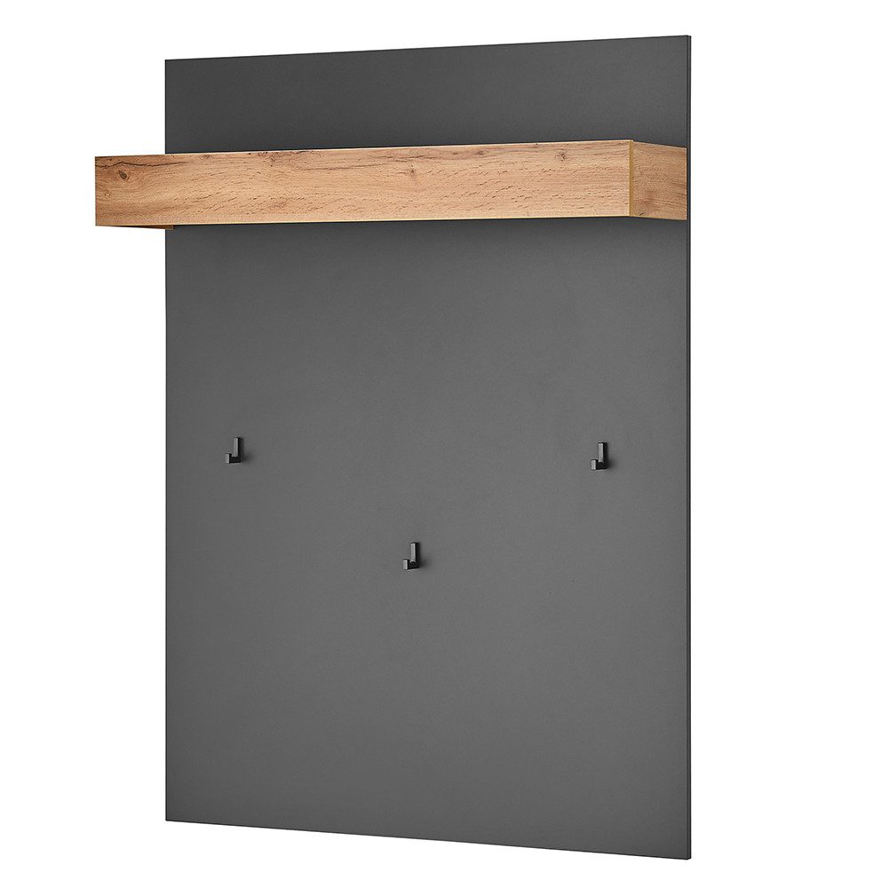 Lomadox Garderoben-Set CRISP-61, (Spar-Set, 2-St., Garderobenpaneel Schuhbank), in anthrazit mit Wotan Eiche Nb., griffloses öffnen
