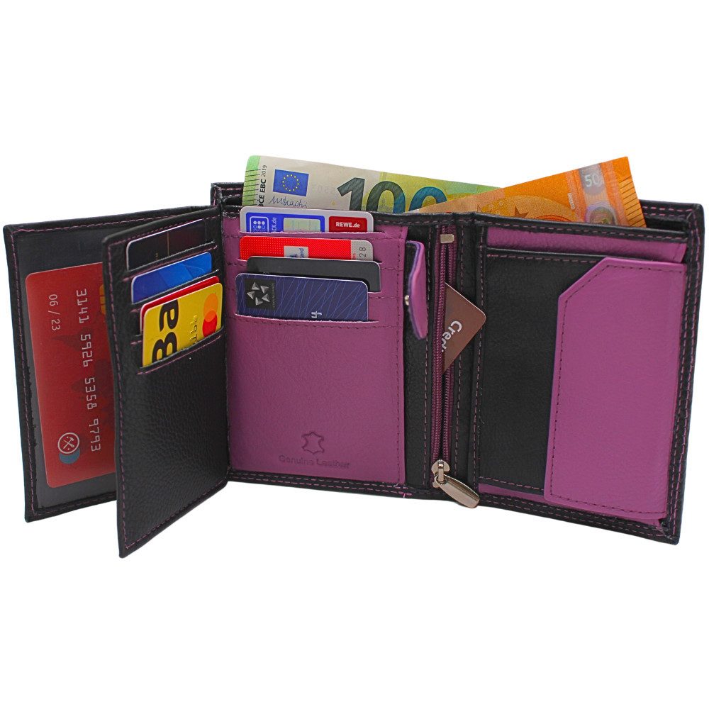 Busnos Damen Portemonnaie Mit Blütenmuster Violett - Organizer Mit Münzfach Und Kartenetui Aus PU Leder