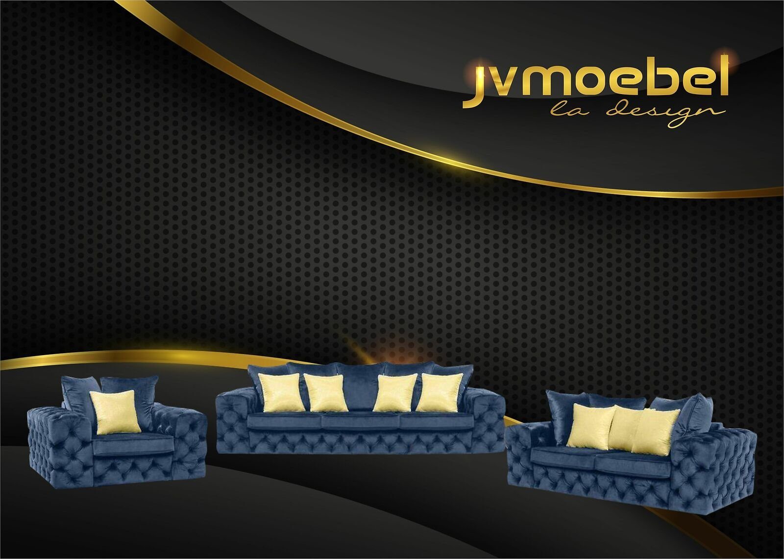 JVmoebel Sofa, Chesterfield Design Blau Sofagarnitur Couch Wohnzimmer Möbel