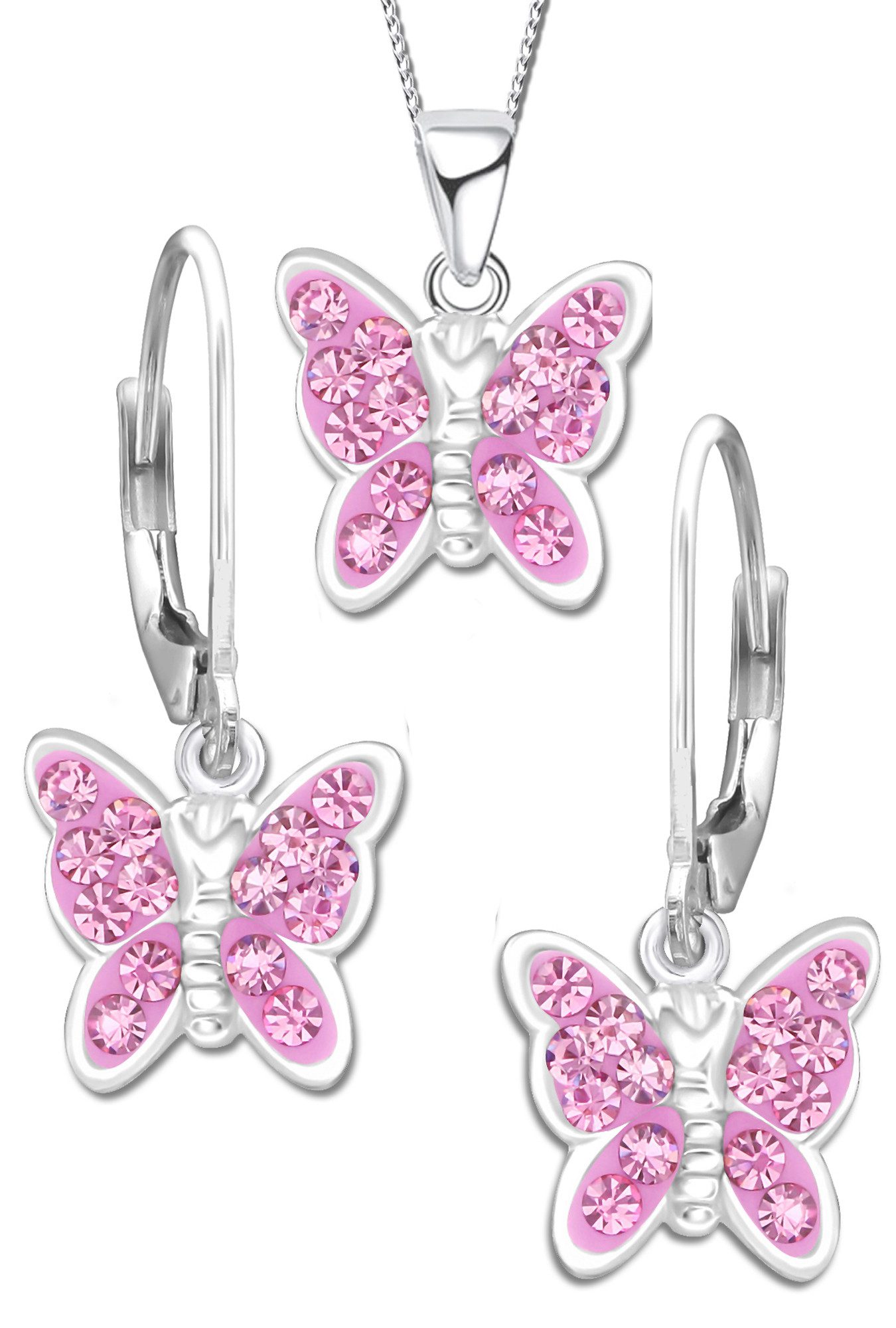 Limana Schmuckset Mädchen Kinder echt 925 Sterling Silber Ohrringe Kette Schmetterling, mit Zirkonia Steine