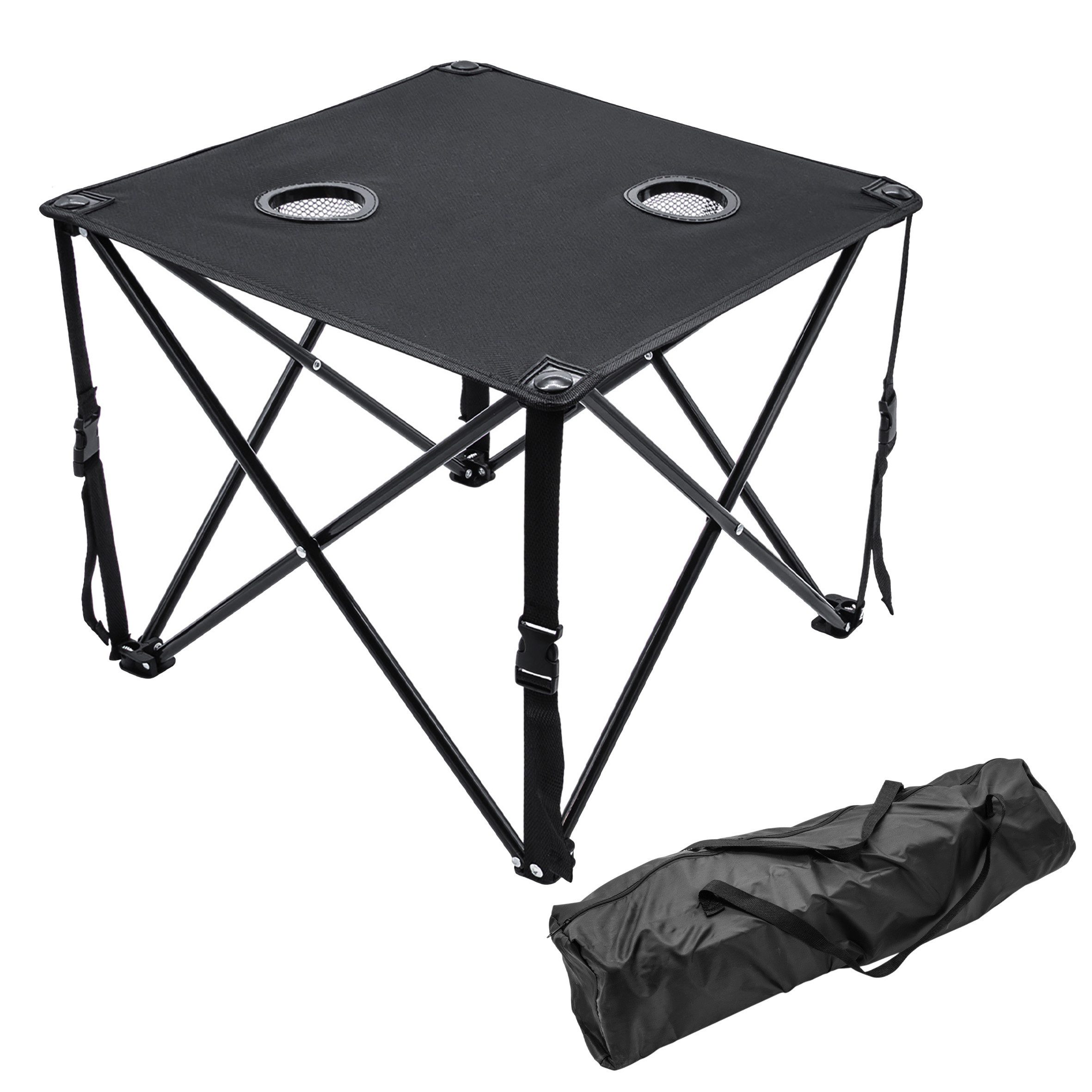 Spetebo Campingtisch Ultraleichter Camping Klapptisch (schwarz, 1-St., 48 x 48 cm), Outdoor Tisch mit zwei integrierten Getränkehaltern