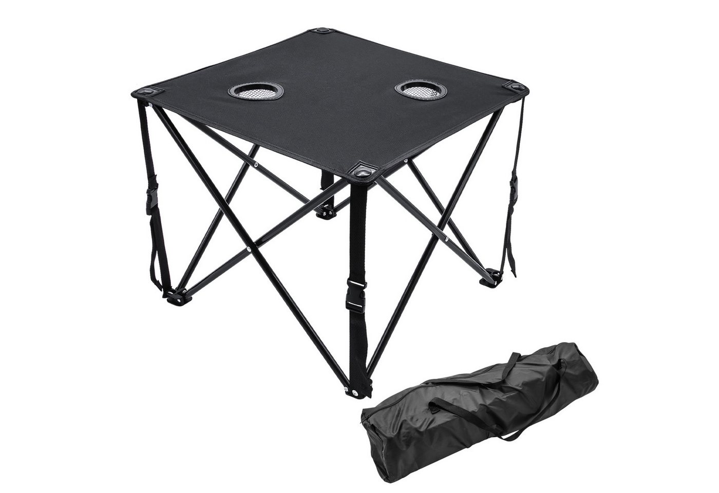Spetebo Campingtisch Ultraleichter Camping Klapptisch (schwarz, 1-St., 48 x 48 cm), Outdoor Tisch mit zwei integrierten Getränkehaltern