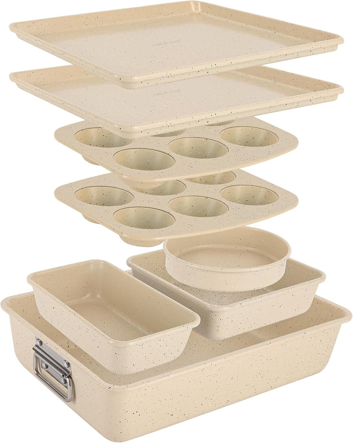 nutrichef Backform Формы для торта Set 8-teilig – Stapelbar, Antihaft Auflaufform, Backblech, ofenfest bis 232 °C spülmaschinenfest, Brotbackform, Muffin Backform