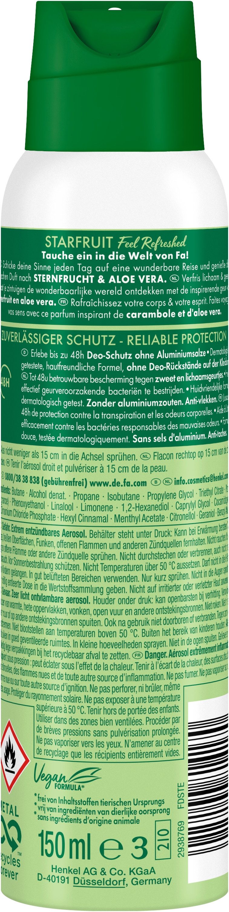 FA Deo-Spray Starfruit Sternfrucht Feel Refreshed, 6x 150ml, Vorratspack, 6-tlg.