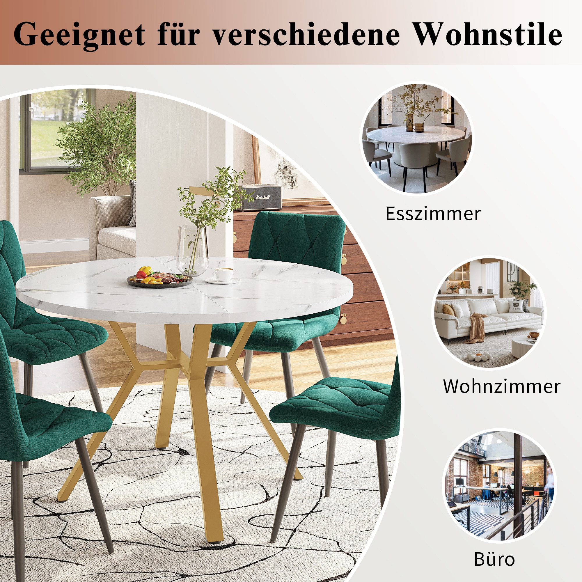 STILVORA Esstisch rund X-förmiger Couchtisch mit Metallhalterung,Küchentisch (1-St)