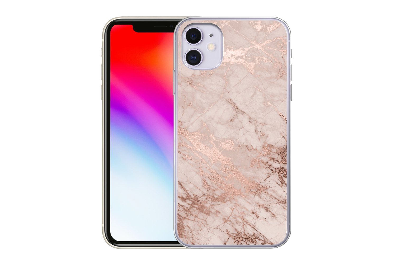 MuchoWow Handyhülle für Apple iPhone 11 Marmor - Rosa - Luxus - Marmoroptik - Glitzer - De, Smartphone-Bumper, Print, Handy Schutzhülle Dünn
