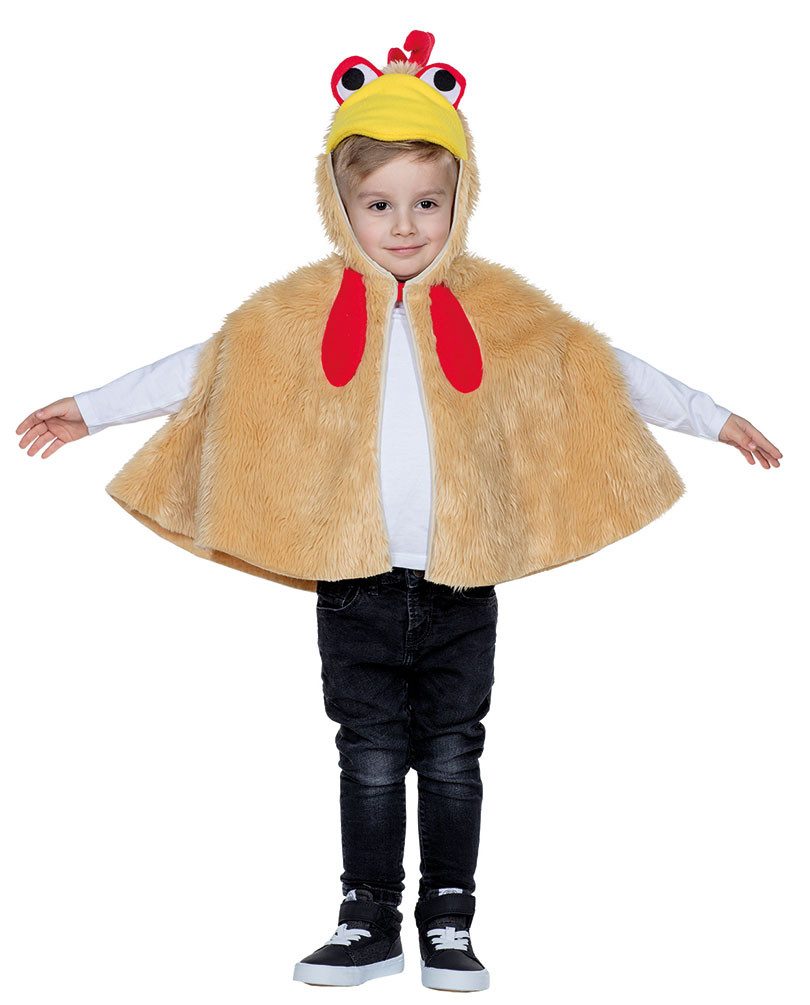 Karneval-Klamotten Kostüm Hahn Kinder Kleinkinder Cape mit Hahnenkopf, Kleinkinderkostüm Ostern Tierkostüm Plüsch Karneval Fasching