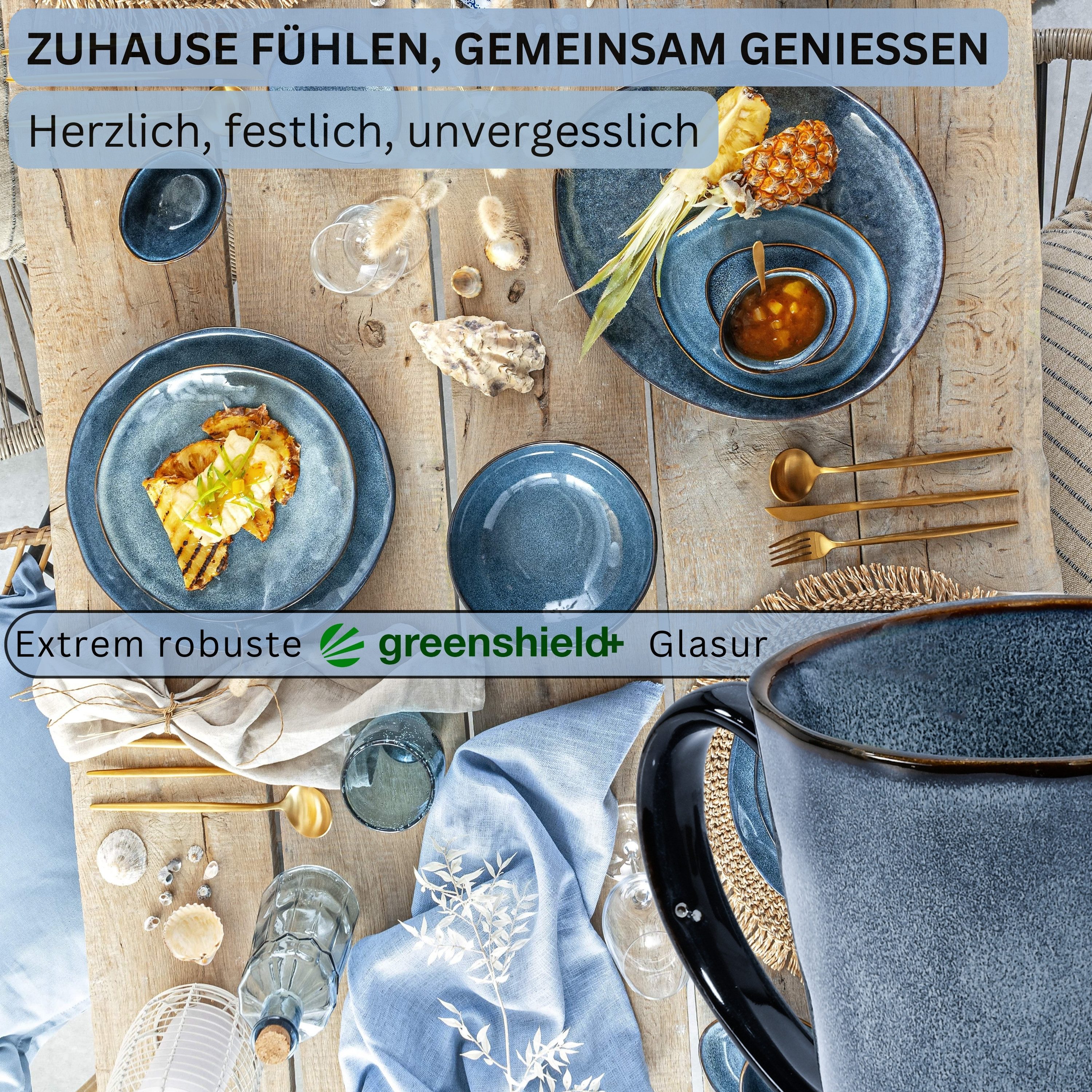 SÄNGER Becher Darwin Kaffeebecher Set, 4-tlg., Steingut, Handmade, 500 ml, ⌀10x12cm, Blau, Premium Collection