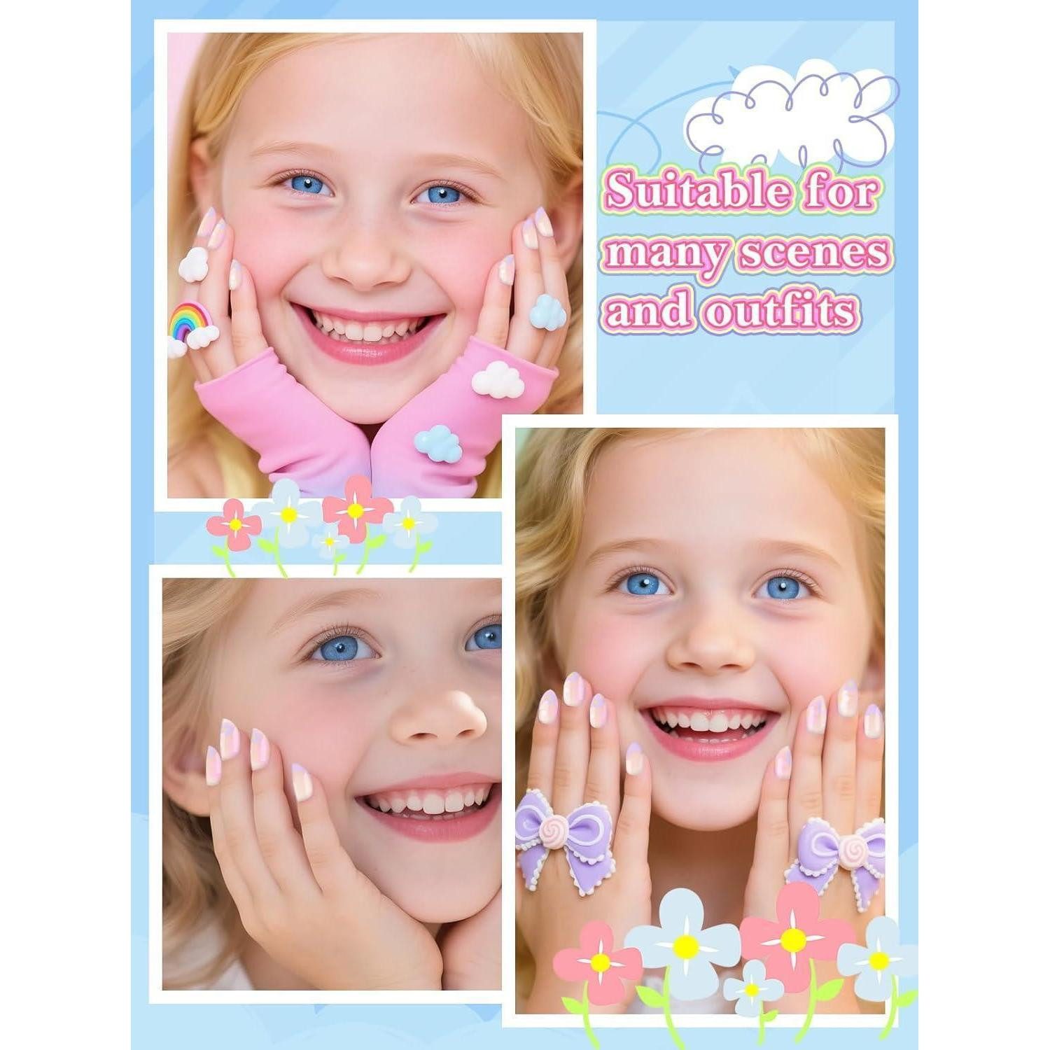 LuxusKollektion Kunstfingernägel Acrylnägel 26 Stück Mandel Nagelkleber Tip Kit Kinder Gänseblümchen