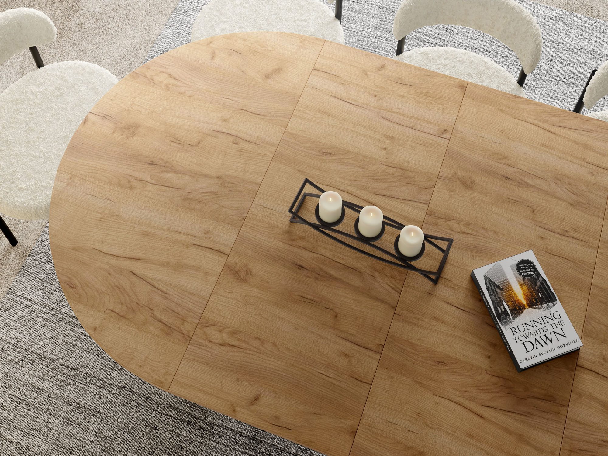 WFL GROUP Esstisch Ross ausziehbar rund industrial mit schwarzen Metallbeinen (MADE IN EU, erhältlich in 3 Größen – 90/100/120 cm ausziehbar auf 170/180/200 cm) – Bild 5 von 5
