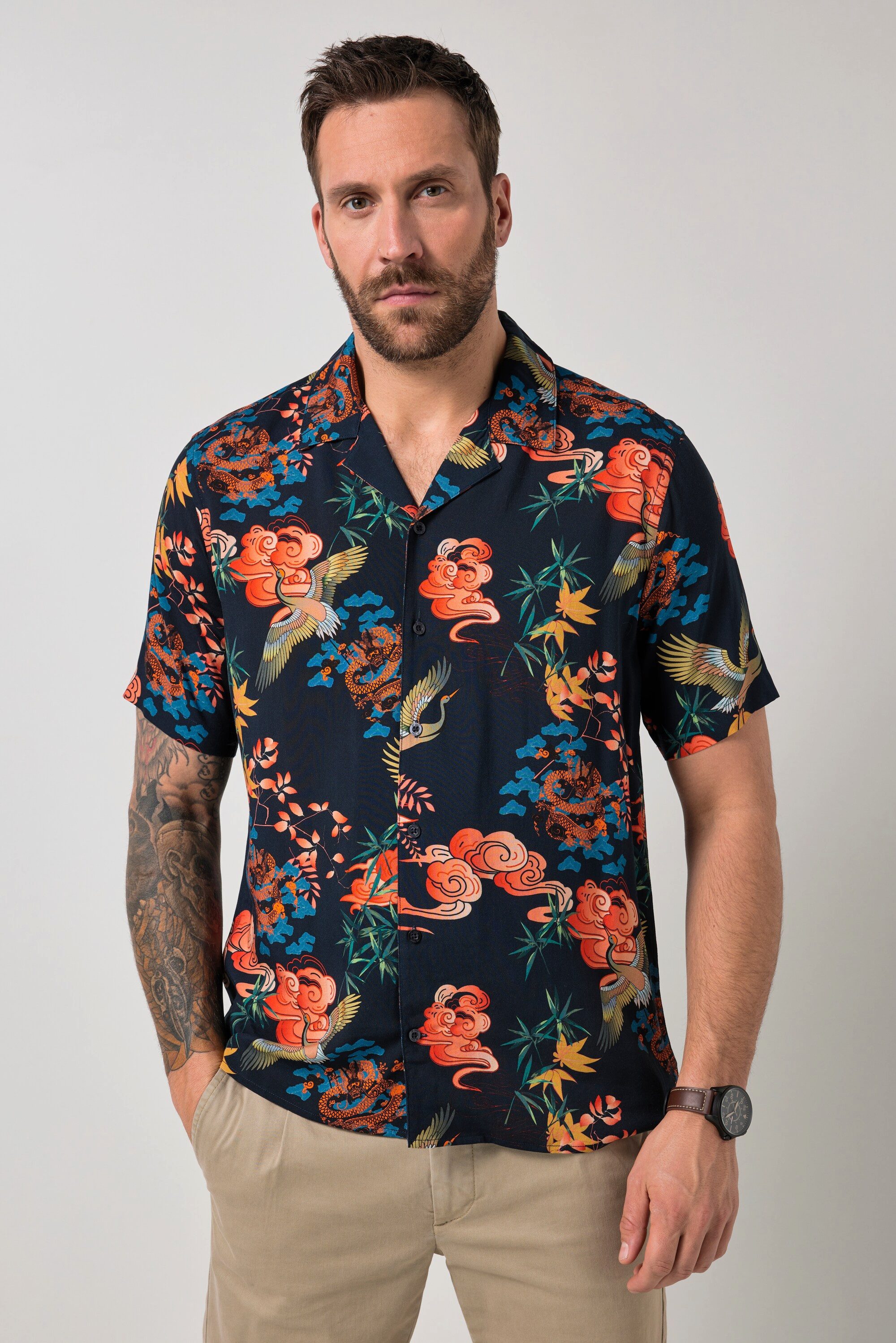 Kurzarmhemd Hemd Halbarm Cuba-Kragen Alloverprint Cuba Fit