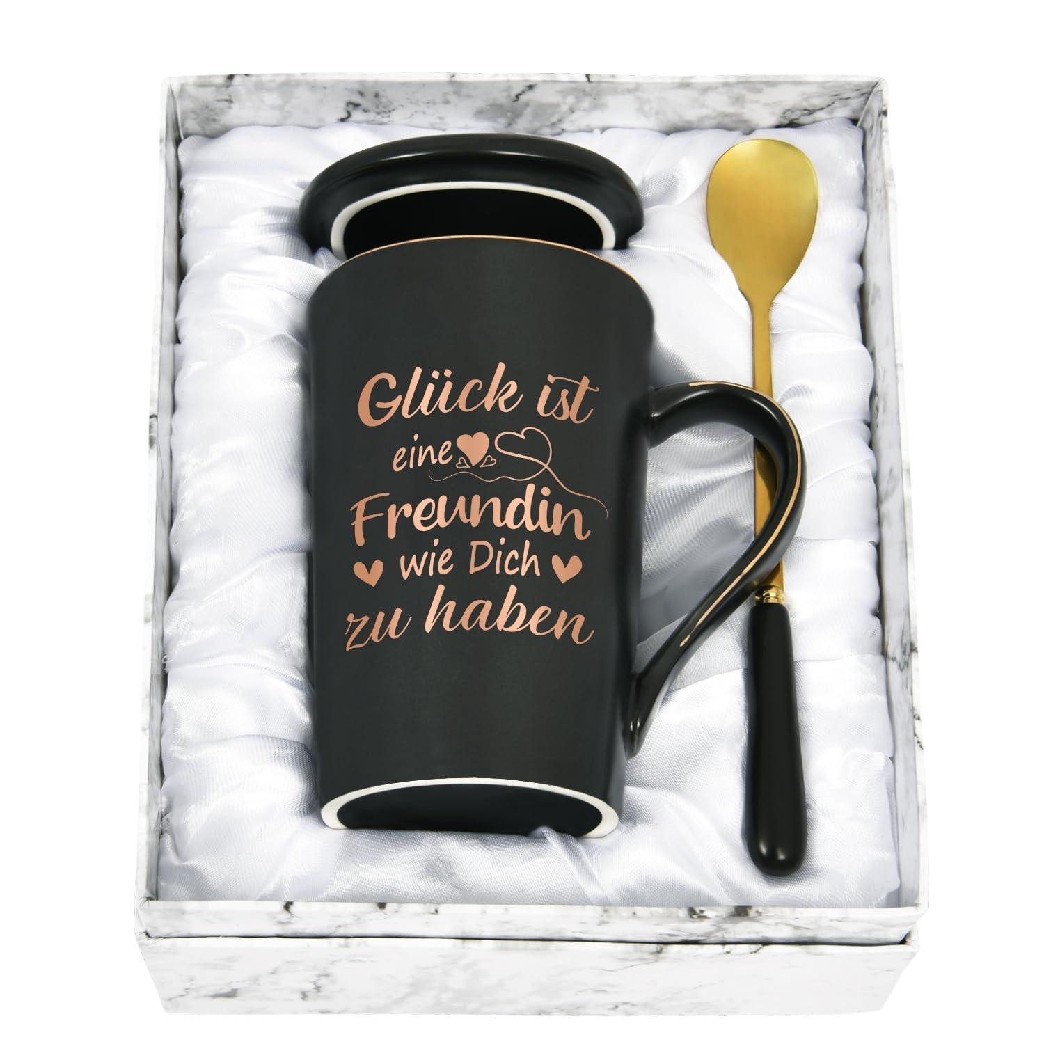 LuxusKollektion Tasse Tasse Freundin mit Spruch, 400ml, Schwarz, Keramik