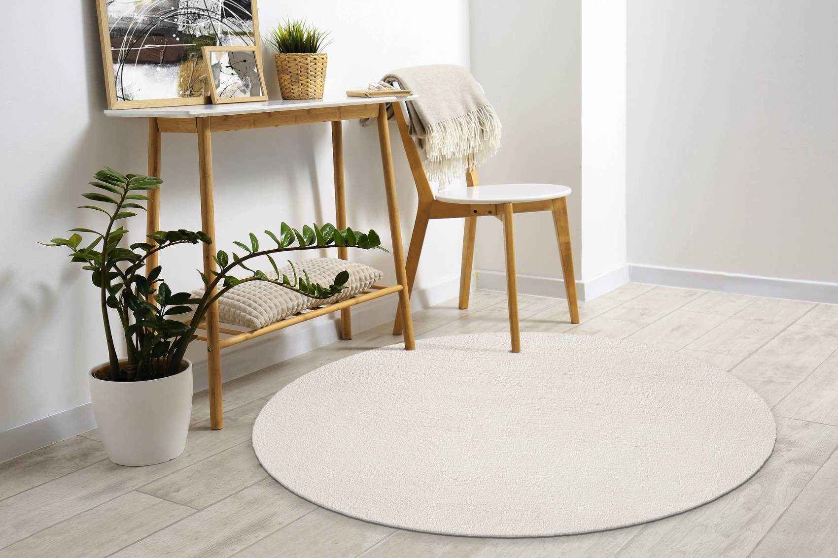 Floornovo Hochflor-Teppich Indoor Teppich Creme versch. Größen - rechteckig für alle Innenräume, rund, Trocken- und Feuchträume