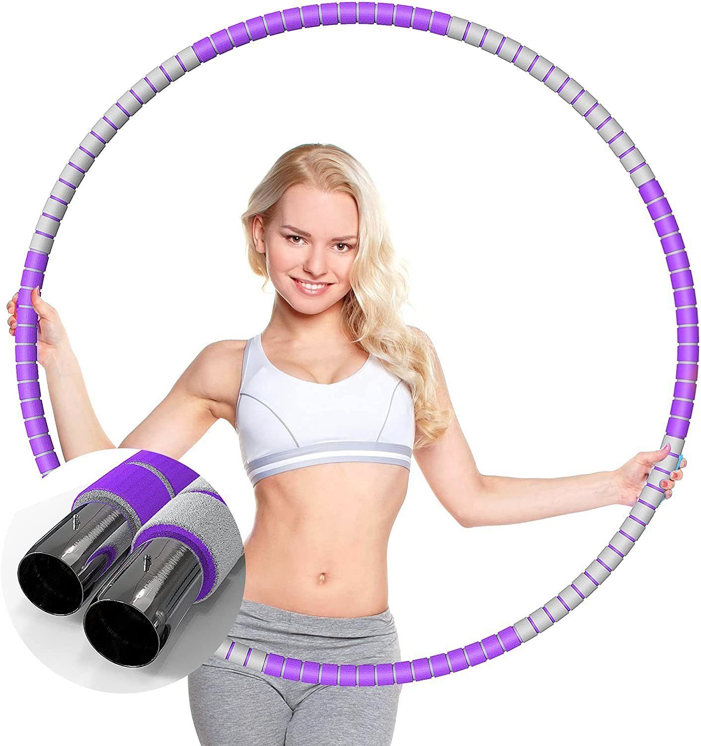 KIKAKO Hula-Hoop-Reifen Hula Hoop Edelstahl, Gewichtsverlustmassage für  Erwachsene und Kinder, stabiler Edelstahlkern + reißfester hochwertiger  Schaumstoff, verstellbares Gewicht, 8 abnehmbare Bauchformung Training,  Zuhause/Fitness