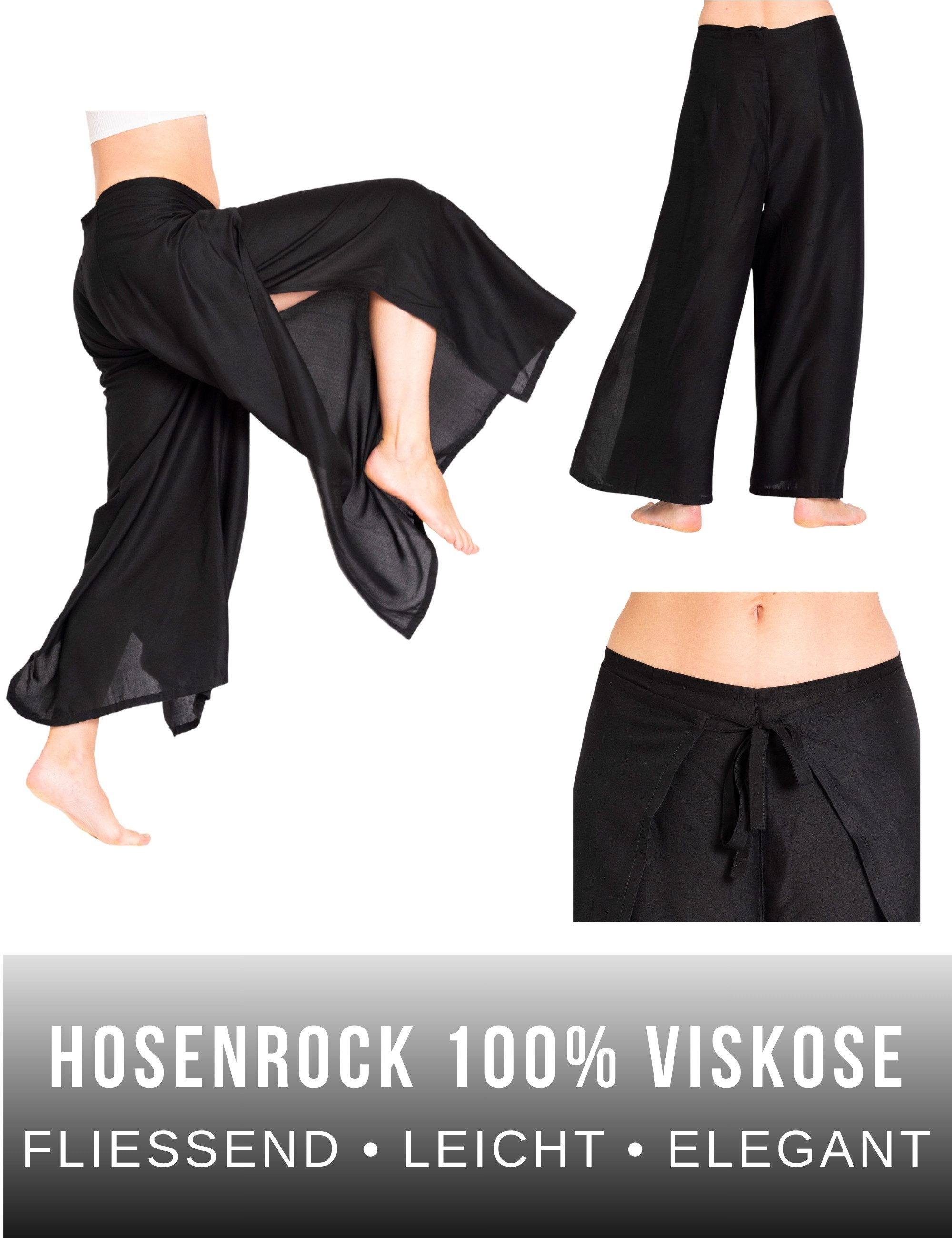 PANASIAM Palazzohose Hosenrock Damen aus leichter Viskose - elegante weite Palazzo Hose Wickelhose einfarbig - gerader Schnitt - luftige Sommerhose Boho Stil