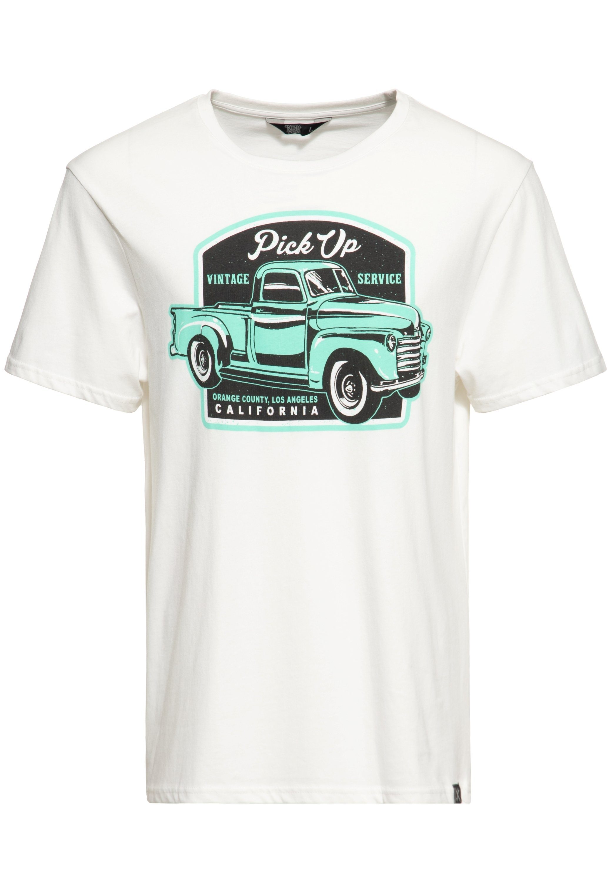 im Pick Print Up Design Muscle-Car Vintage Print-Shirt (1-tlg) weiß KingKerosin Front