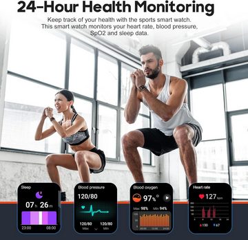 Aoekne Fur Damen Herren mit Telefonfunktion Fitness Wasserdicht Sport Smartwatch (1.83 Zoll, Android / iOS), mit Schrittzähler 100+ Sportmodi Blutdruck Herzfrequenz Schlafmonitor