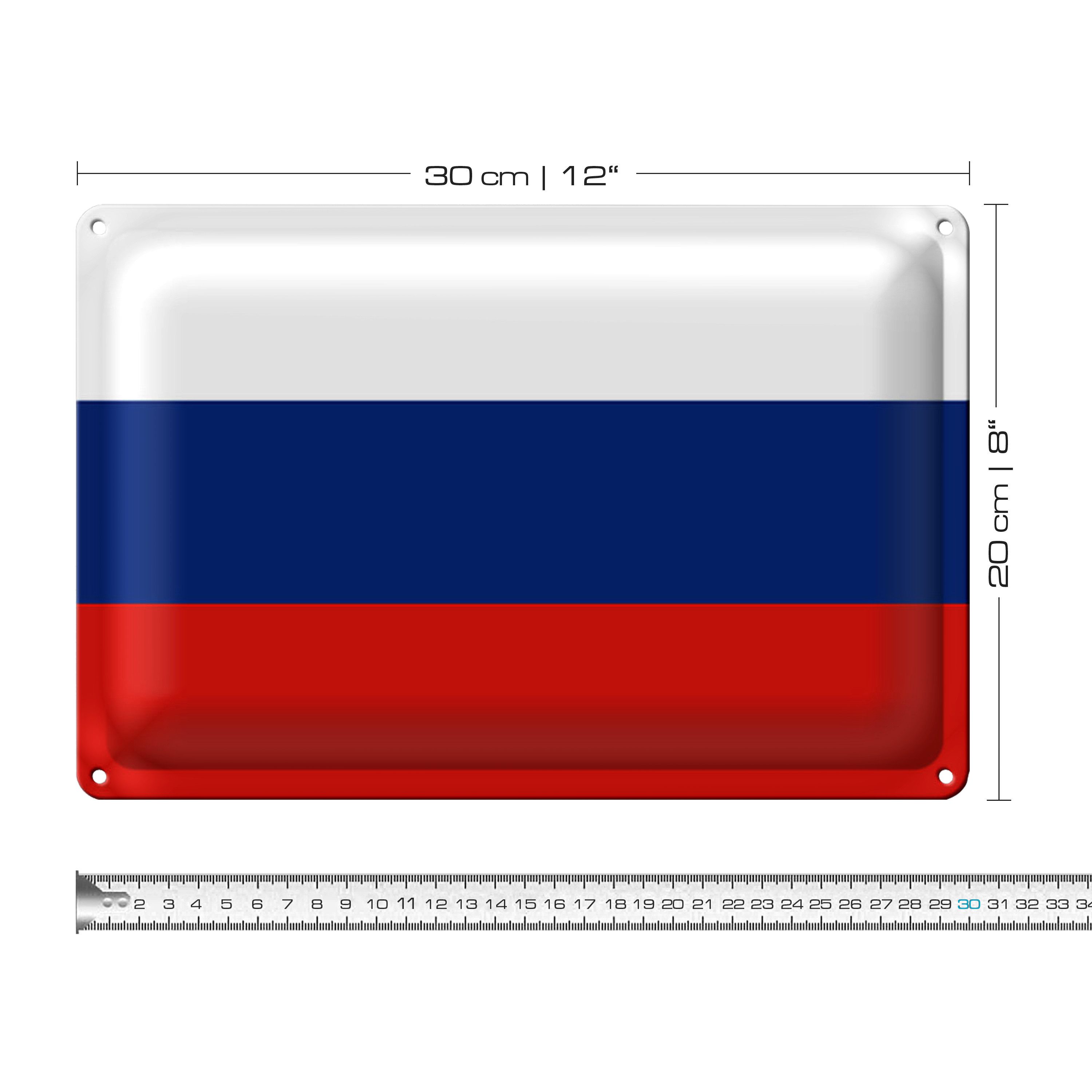 Roomando Metallschild Blechschild Flagge Russland 30x20cm Flag of Russia