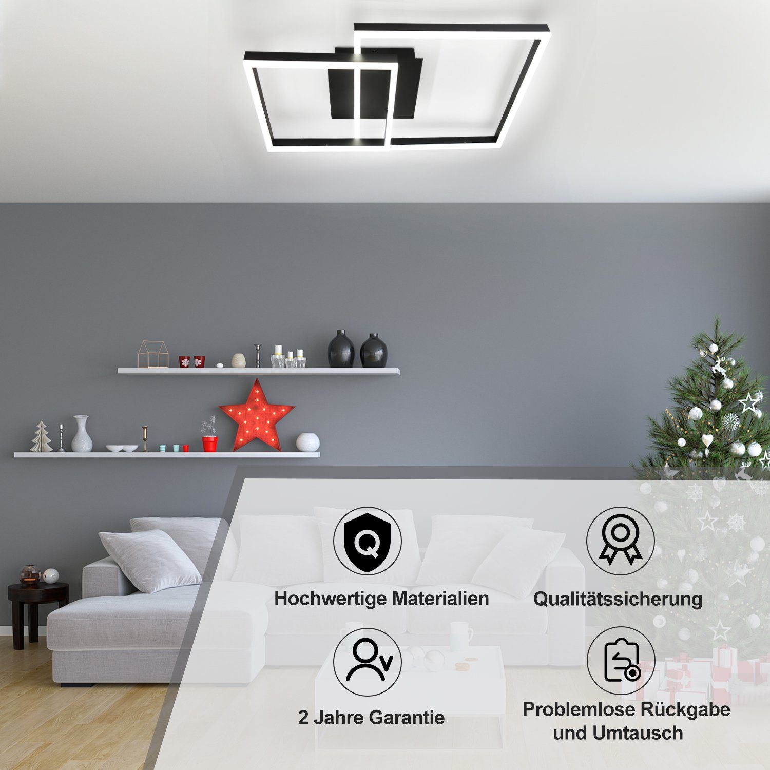 Nettlife LED Deckenleuchte LED Deckenleuchte quadratische Rahmen, Dimmbar mit Fernbedienung, LED fest integriert, Warmweiß, Neutralweiß, Kaltweiß, für Wohnzimme – Bild 3 von 5