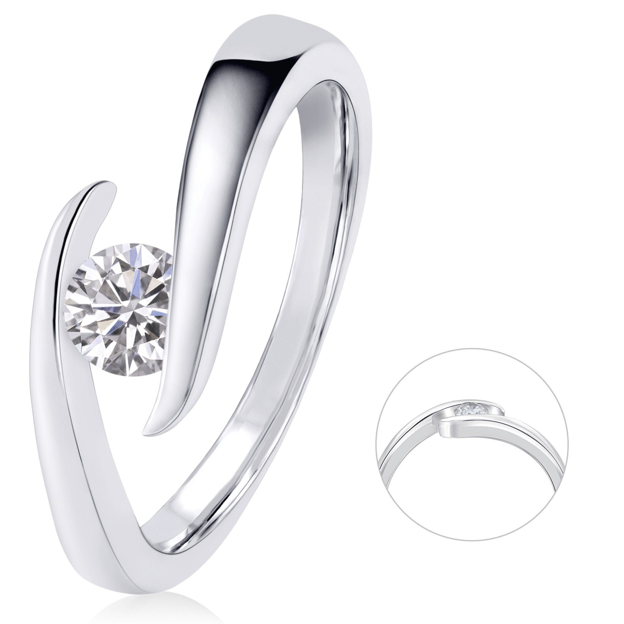 ONE ELEMENT Diamantring 0,25 ct Diamant Brillant Spannfassung Ring aus 585 Weißgold, Damen Gold Schmuck Spannfassung