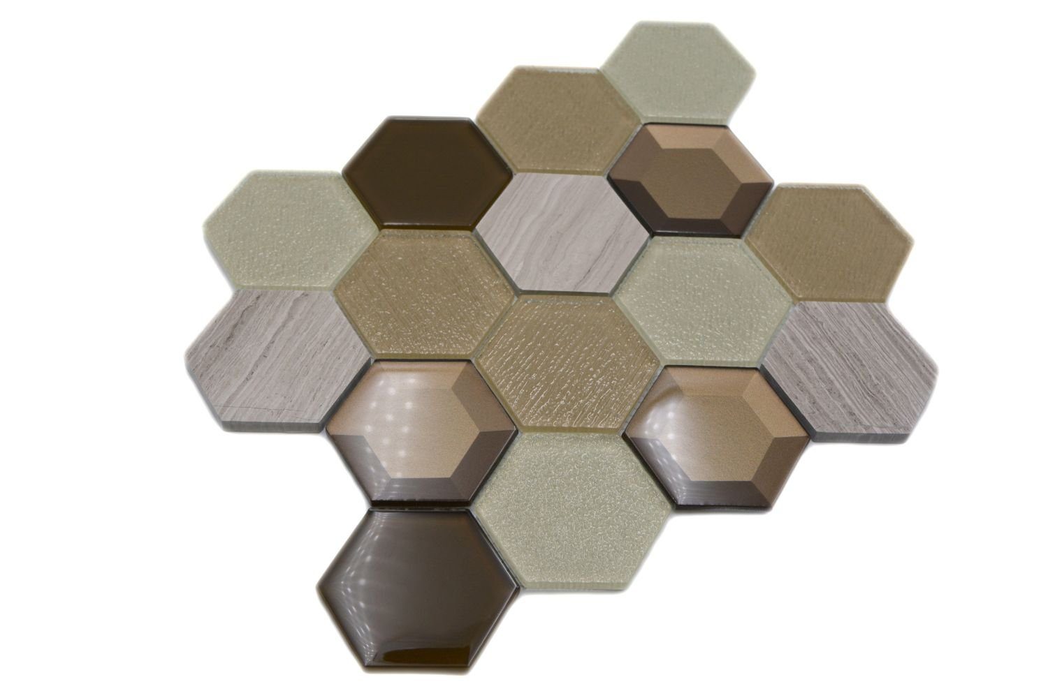 Mosani Wandfliese Glasmosaik Naturstein Mosaik Fliese Fliesenspiegel Spritzschutz, Marmor, Braun Creme Beige, Dekorative Wandverkleidung